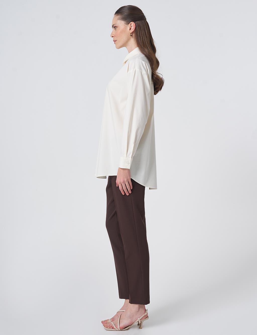 Buttoned Cotton Basic Shirt Ecru