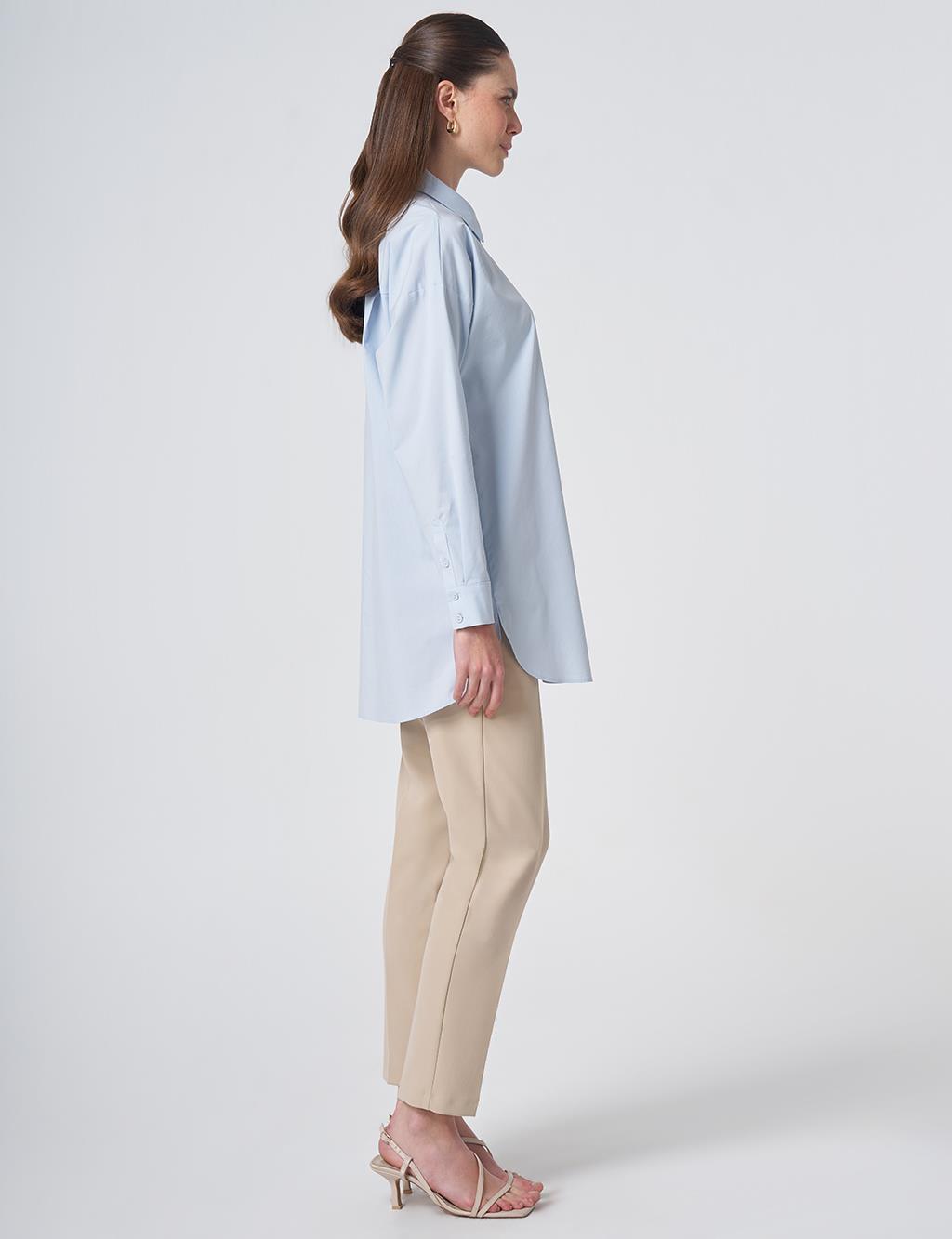 Concealed Placket Cotton Tunic Ice Blue