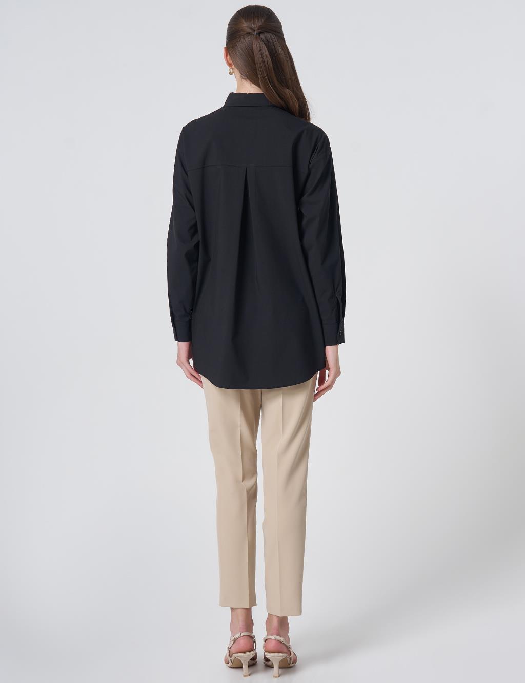 Buttoned Cotton Basic Shirt Black
