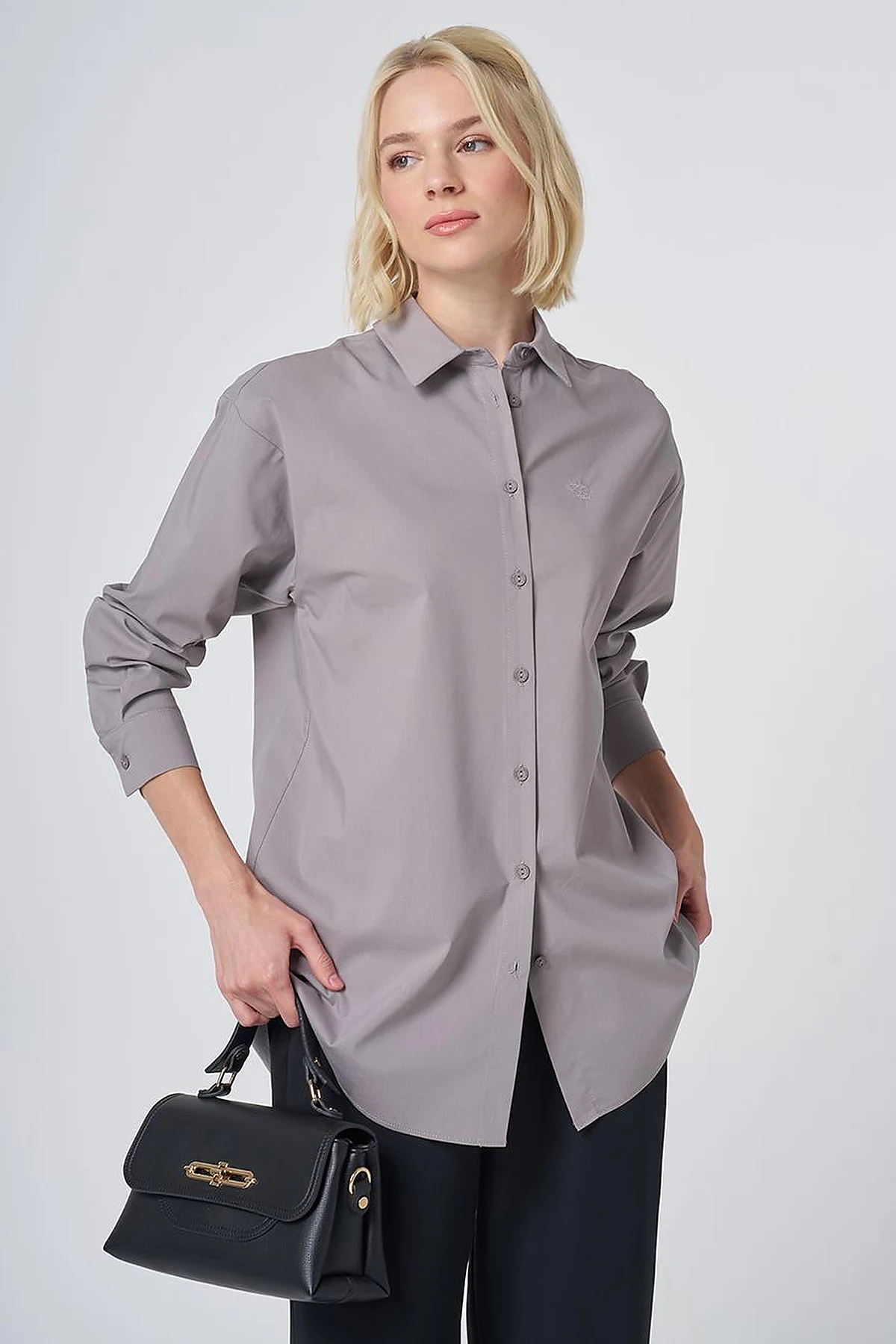 Buttoned Cotton Basic Shirt Light Gray