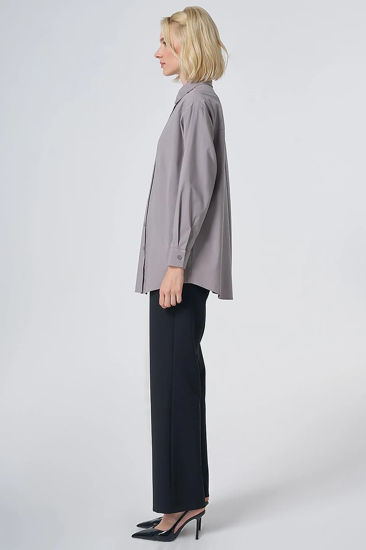 Buttoned Cotton Basic Shirt Light Gray