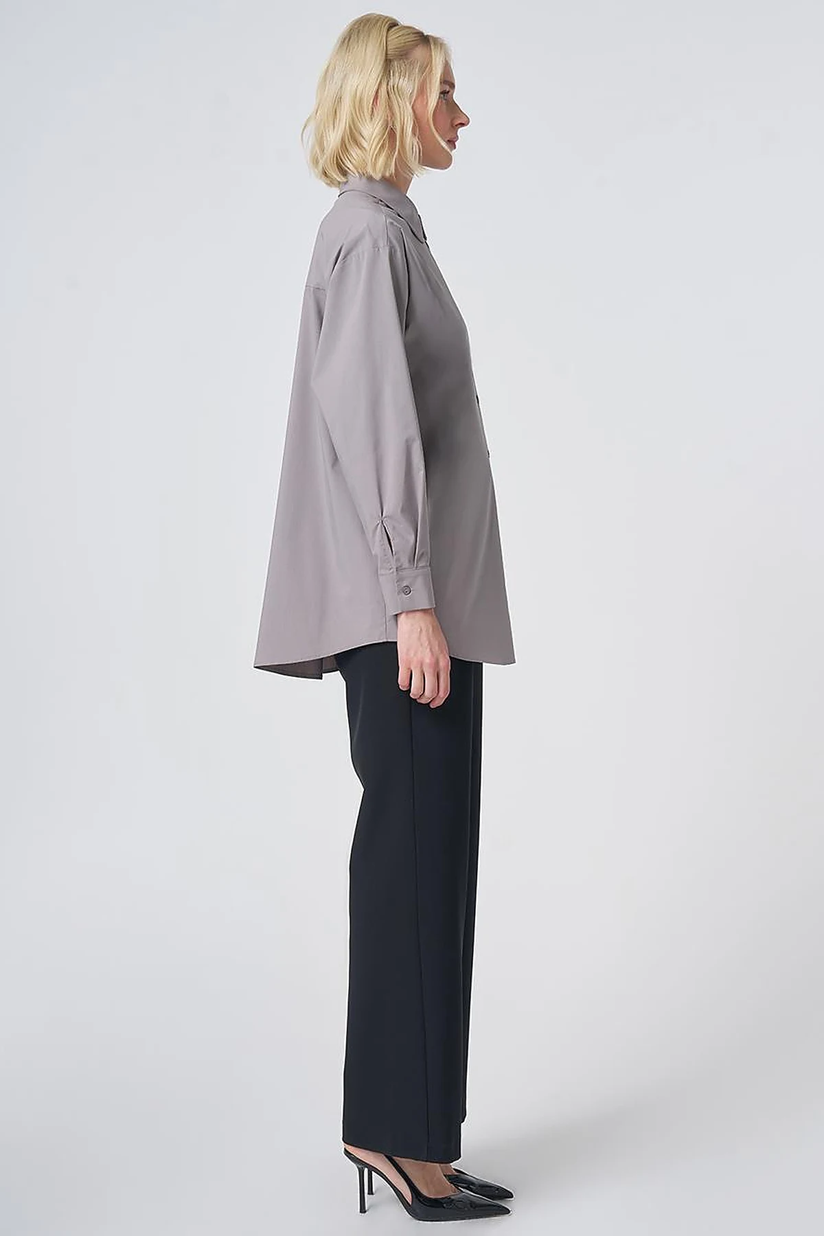 Buttoned Cotton Basic Shirt Light Gray
