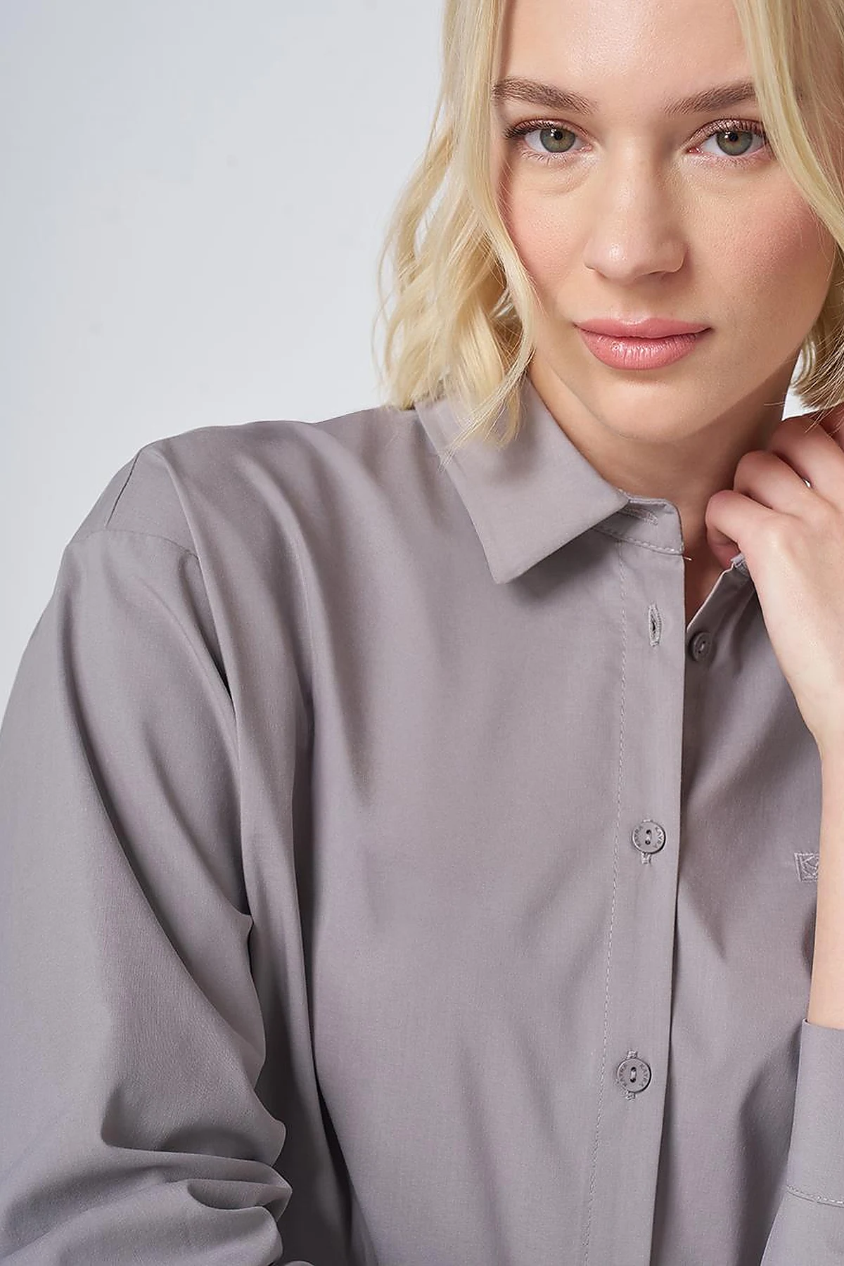 Buttoned Cotton Basic Shirt Light Gray