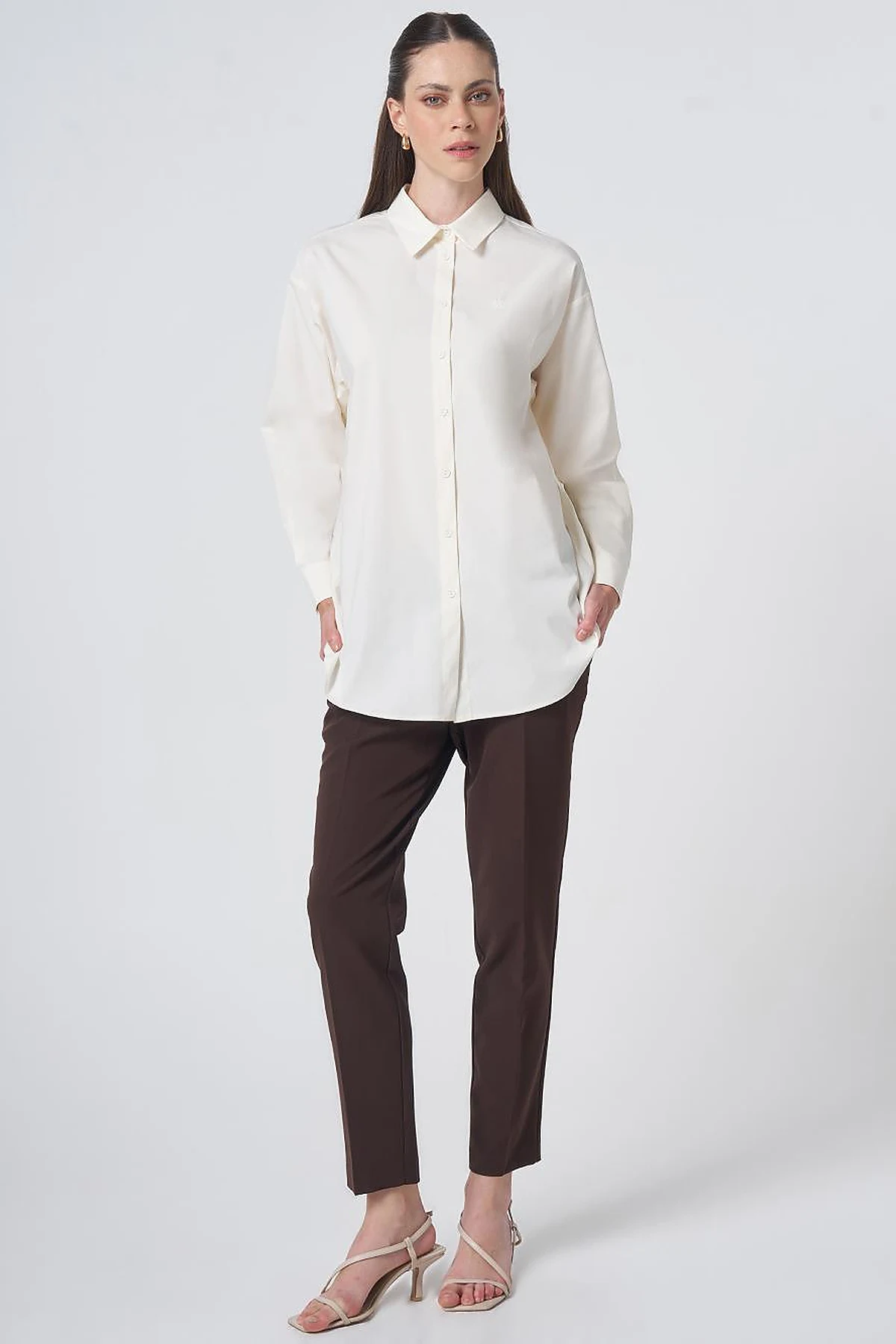 Buttoned Cotton Basic Shirt Ecru