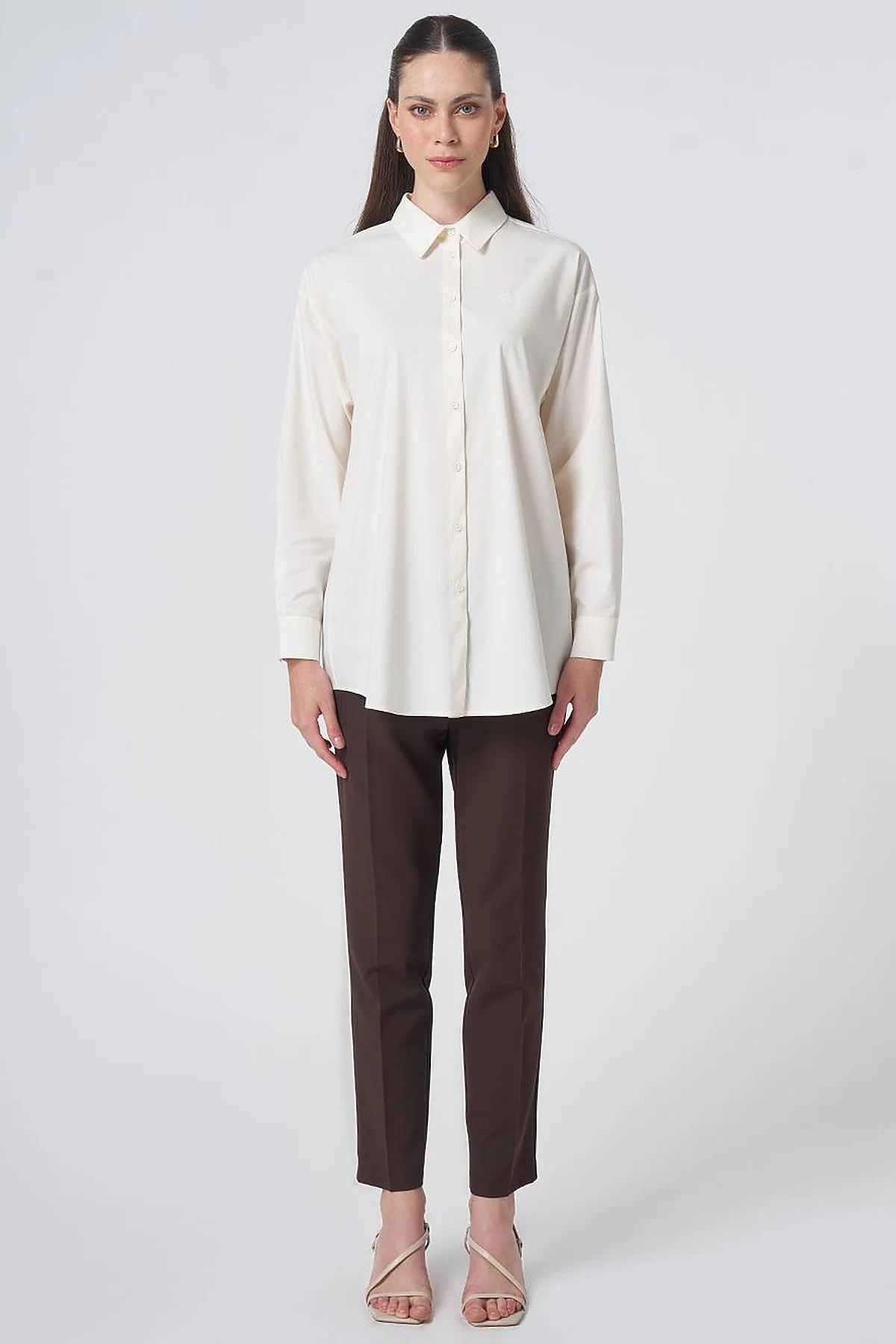 Buttoned Cotton Basic Shirt Ecru