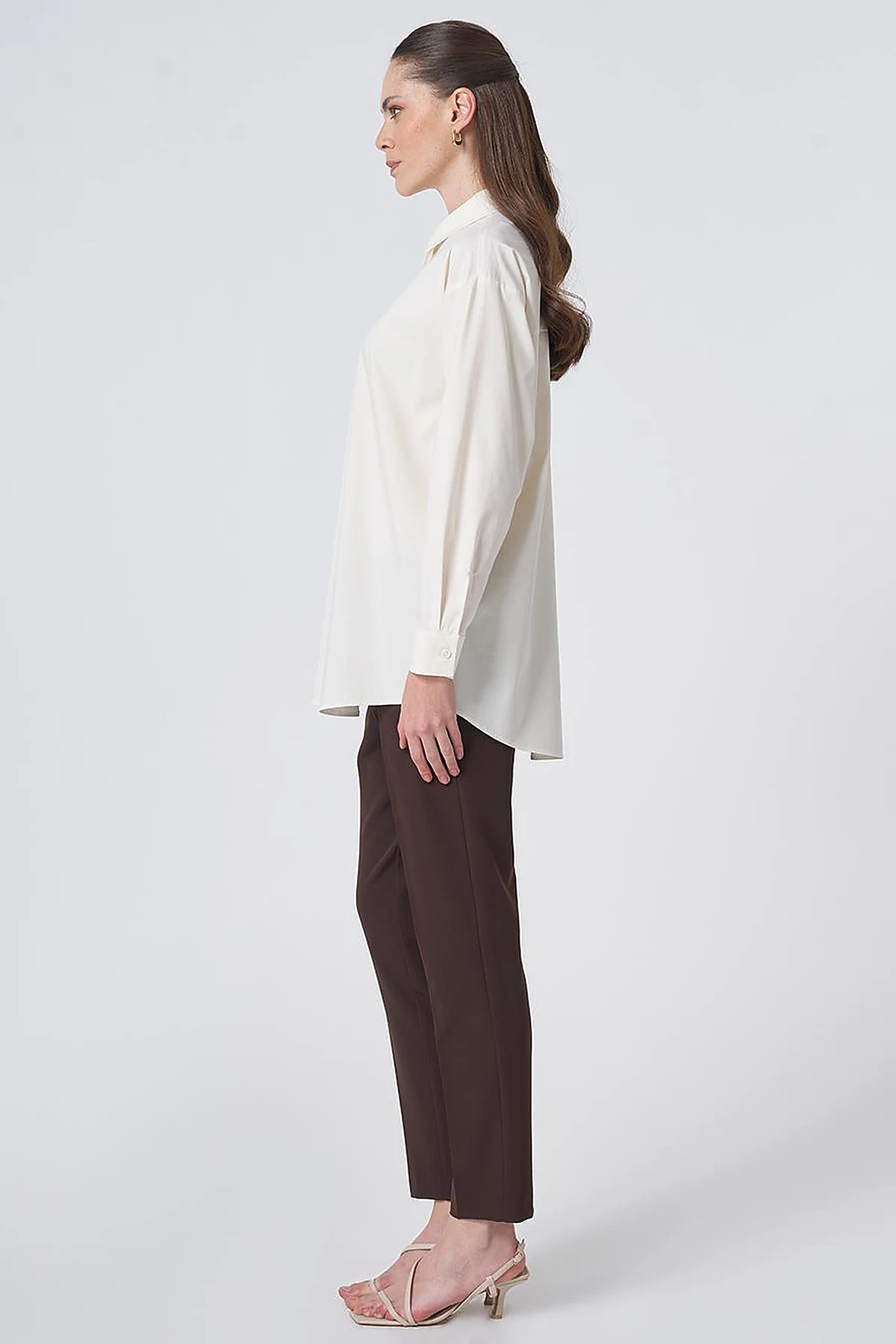 Buttoned Cotton Basic Shirt Ecru