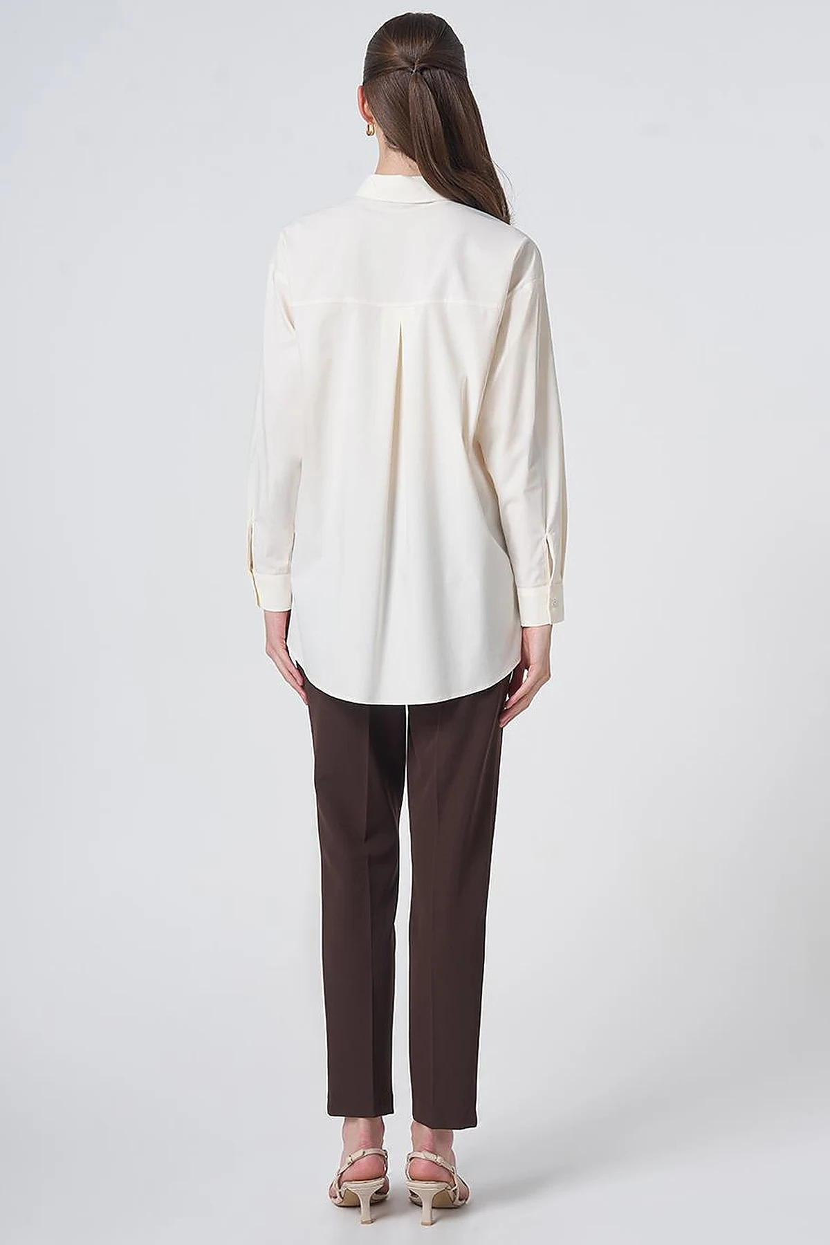 Buttoned Cotton Basic Shirt Ecru