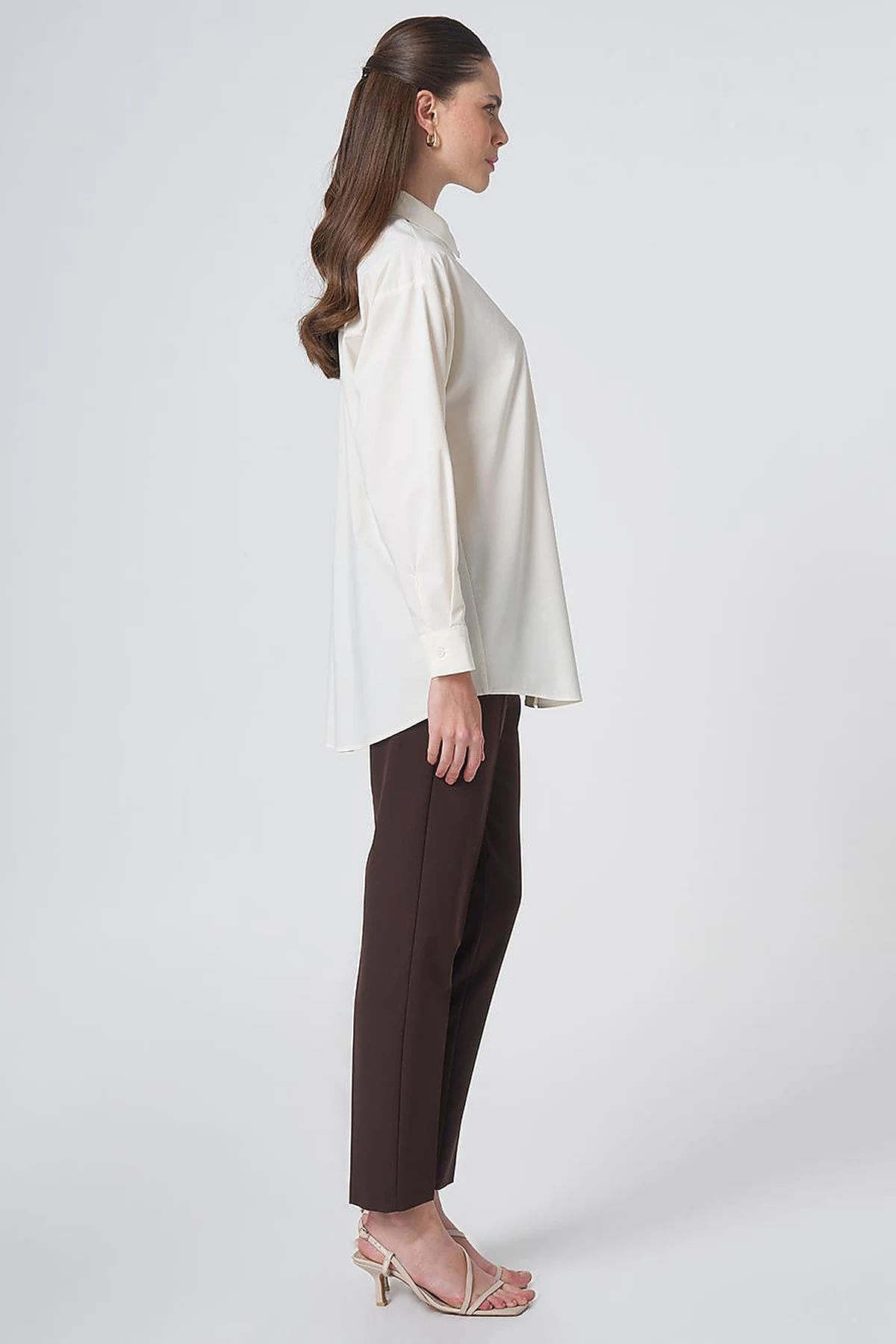 Buttoned Cotton Basic Shirt Ecru