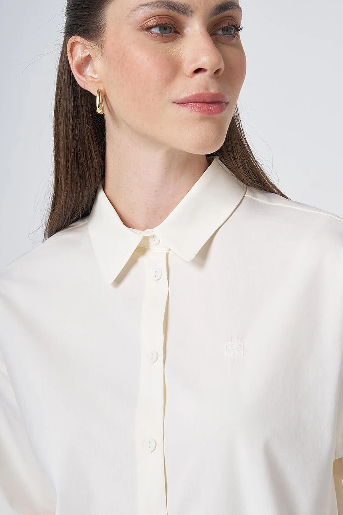Buttoned Cotton Basic Shirt Ecru