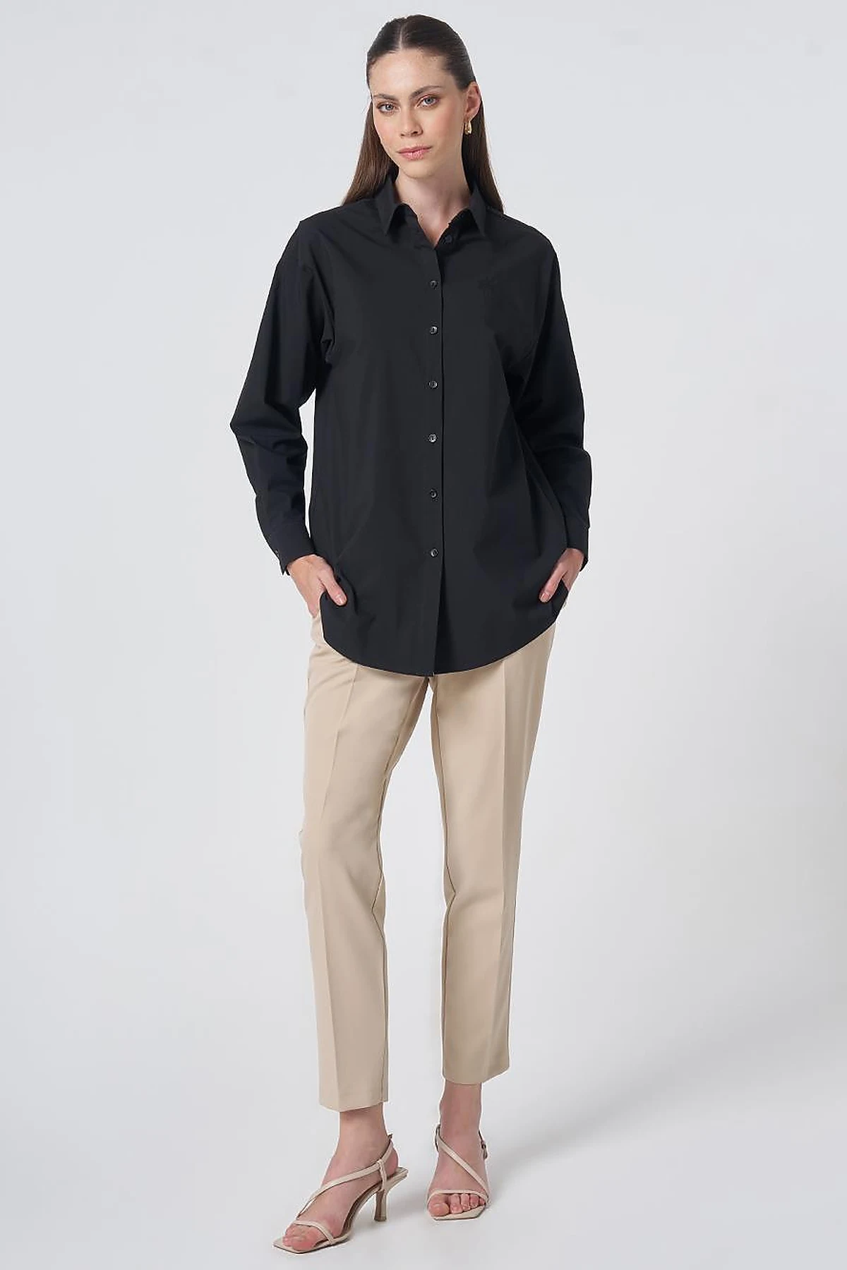Buttoned Cotton Basic Shirt Black