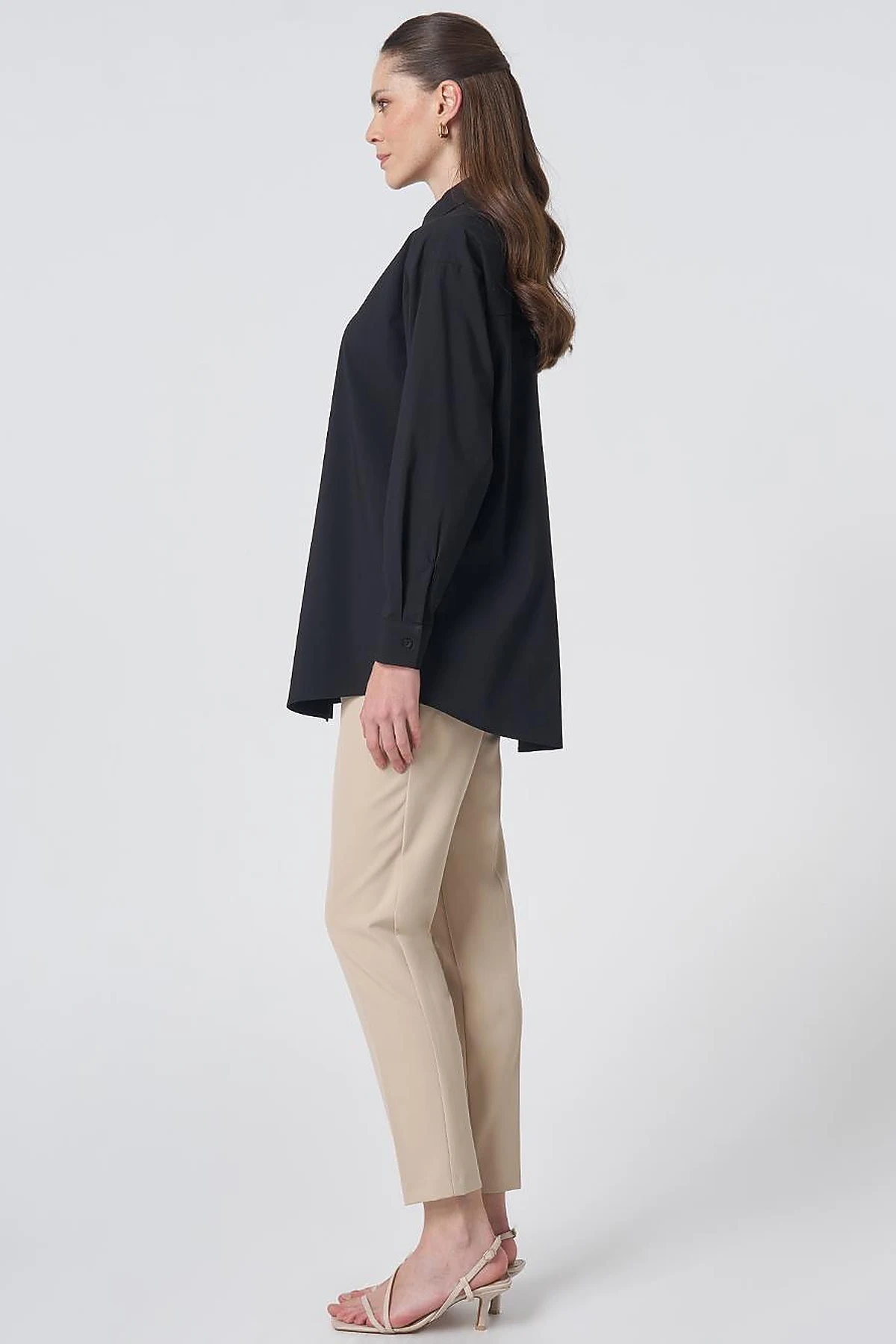 Buttoned Cotton Basic Shirt Black