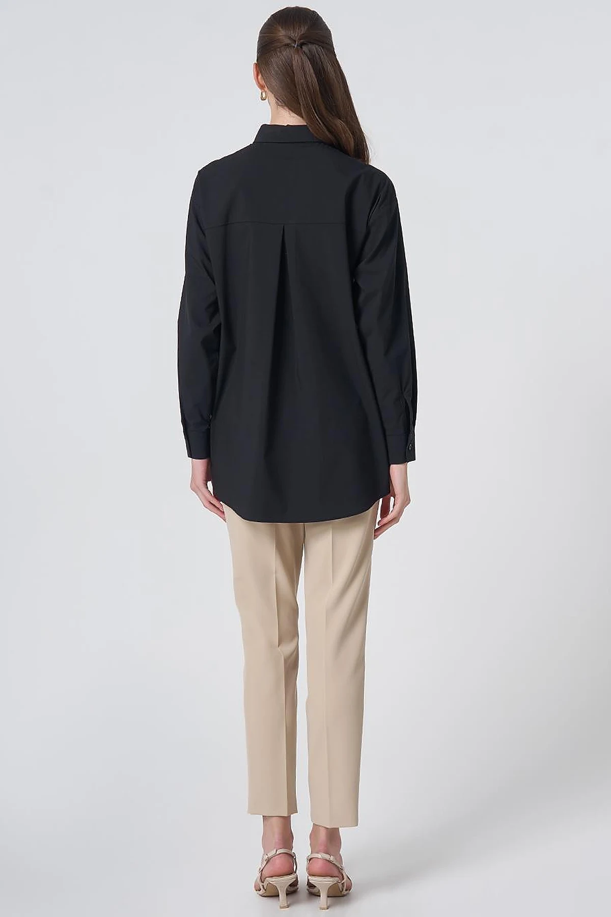 Buttoned Cotton Basic Shirt Black