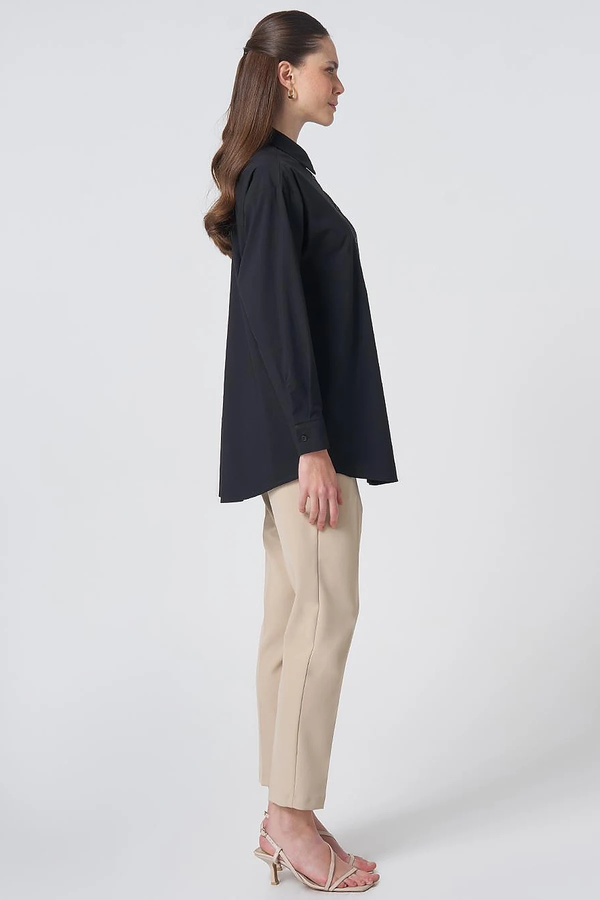 Buttoned Cotton Basic Shirt Black