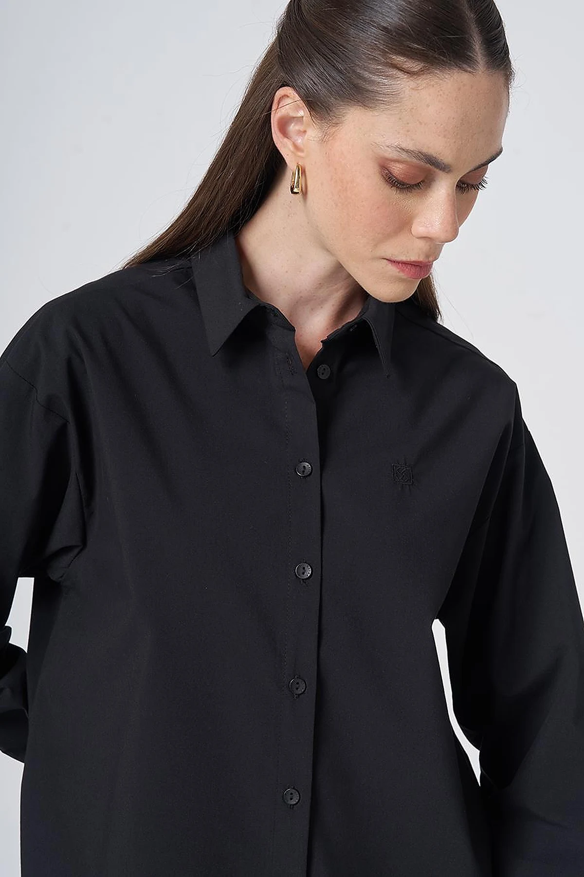Buttoned Cotton Basic Shirt Black