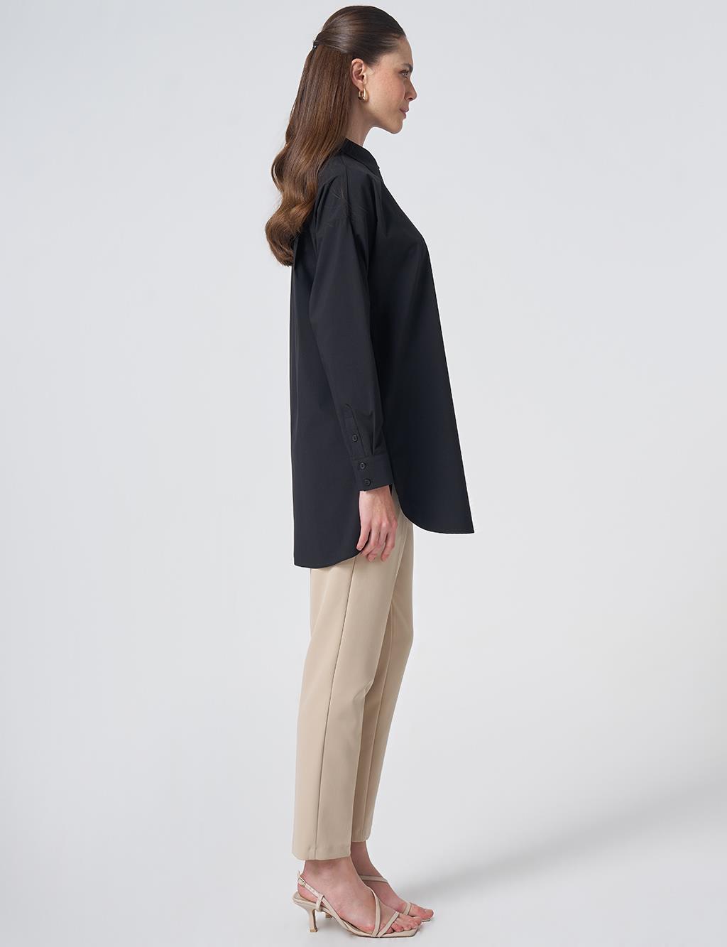 Concealed Placket Cotton Tunic Black
