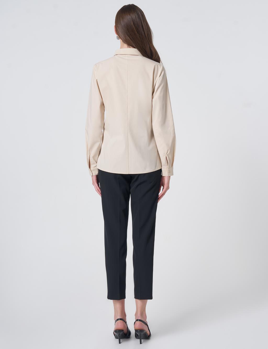 Shirt Collar Cotton Basic Blouse Cream