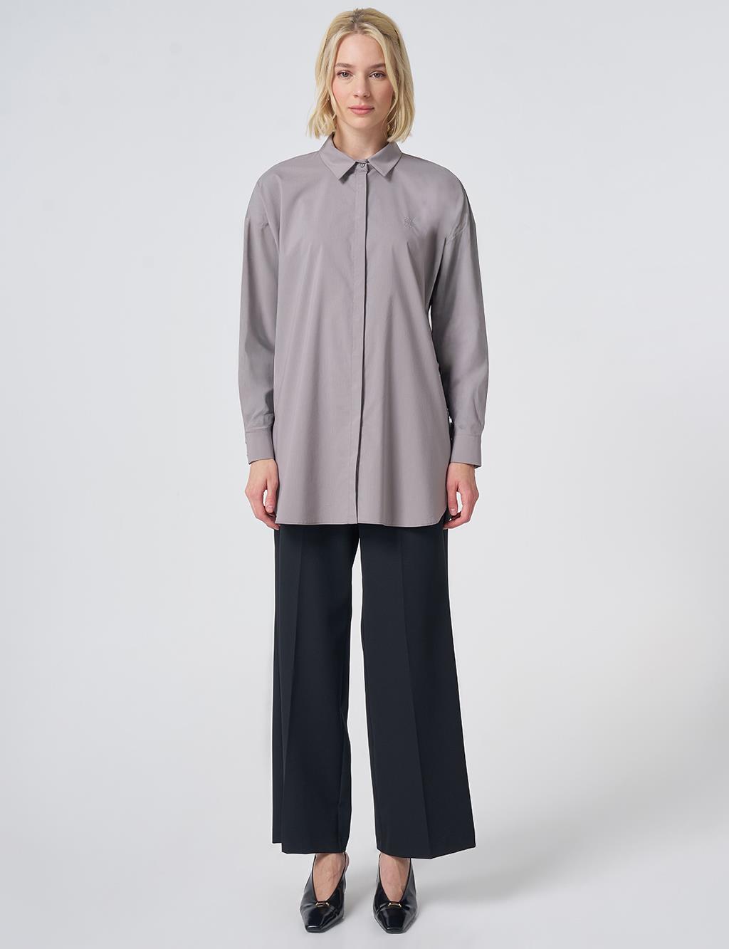 Concealed Placket Cotton Tunic Light Grey