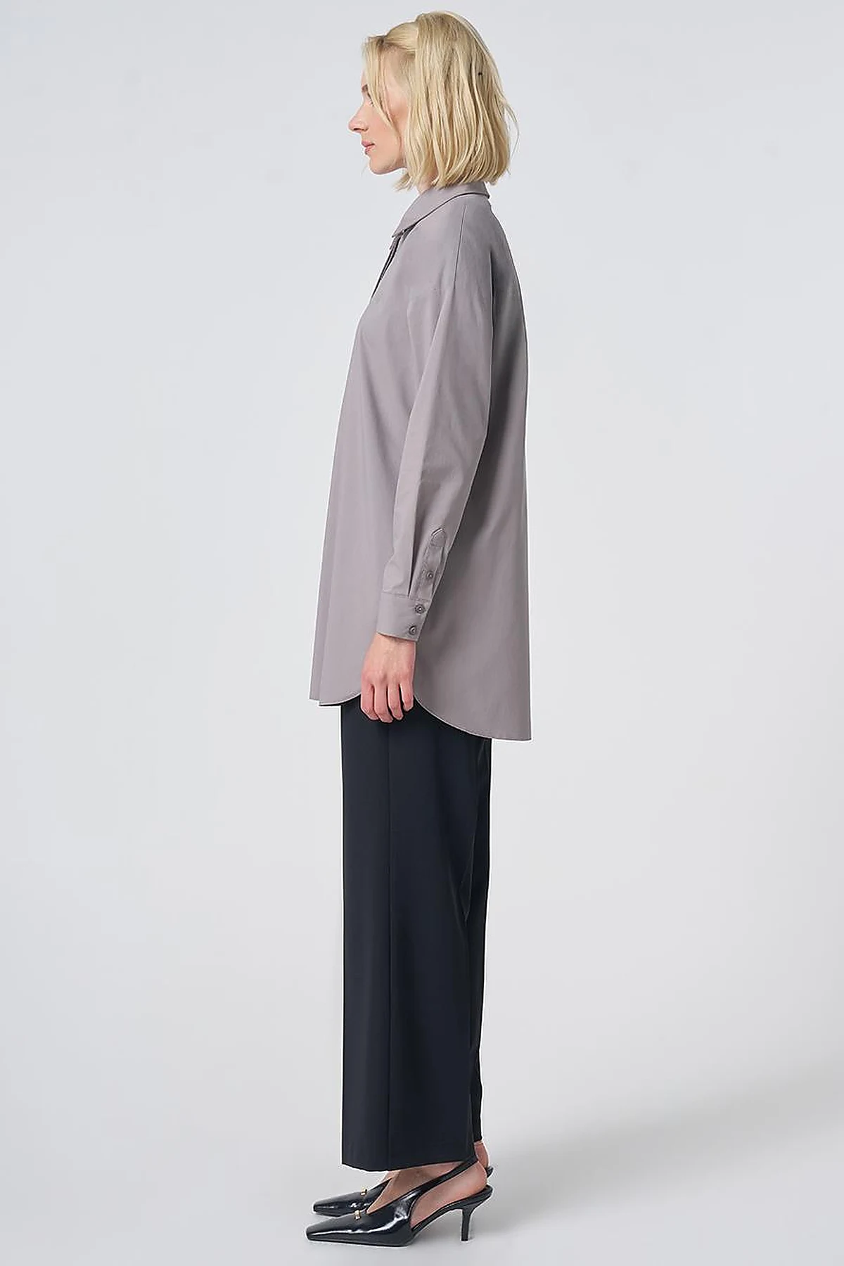 Concealed Placket Cotton Tunic Light Grey