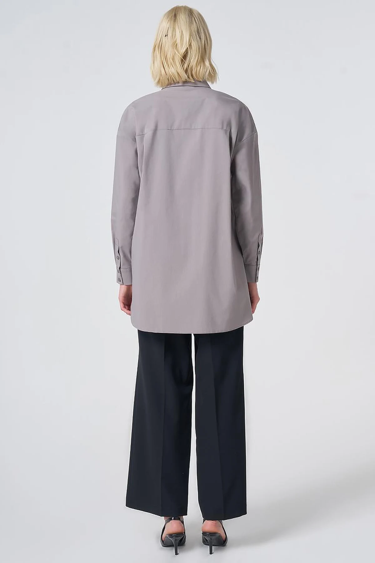 Concealed Placket Cotton Tunic Light Grey