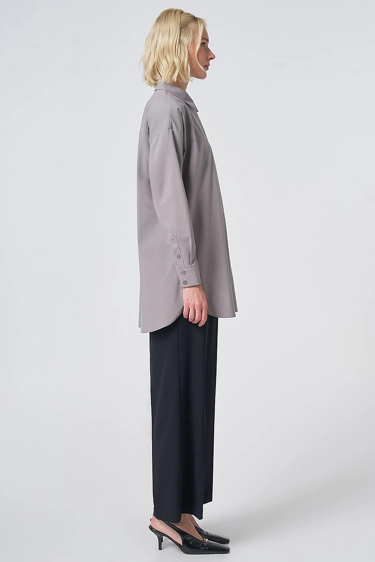 Concealed Placket Cotton Tunic Light Grey