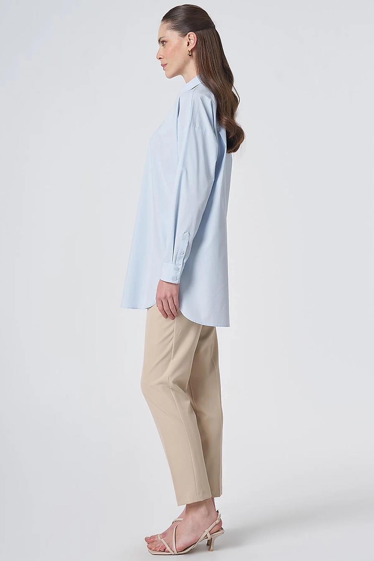 Concealed Placket Cotton Tunic Ice Blue