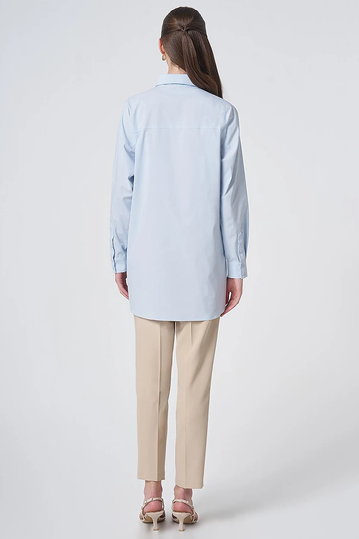 Concealed Placket Cotton Tunic Ice Blue