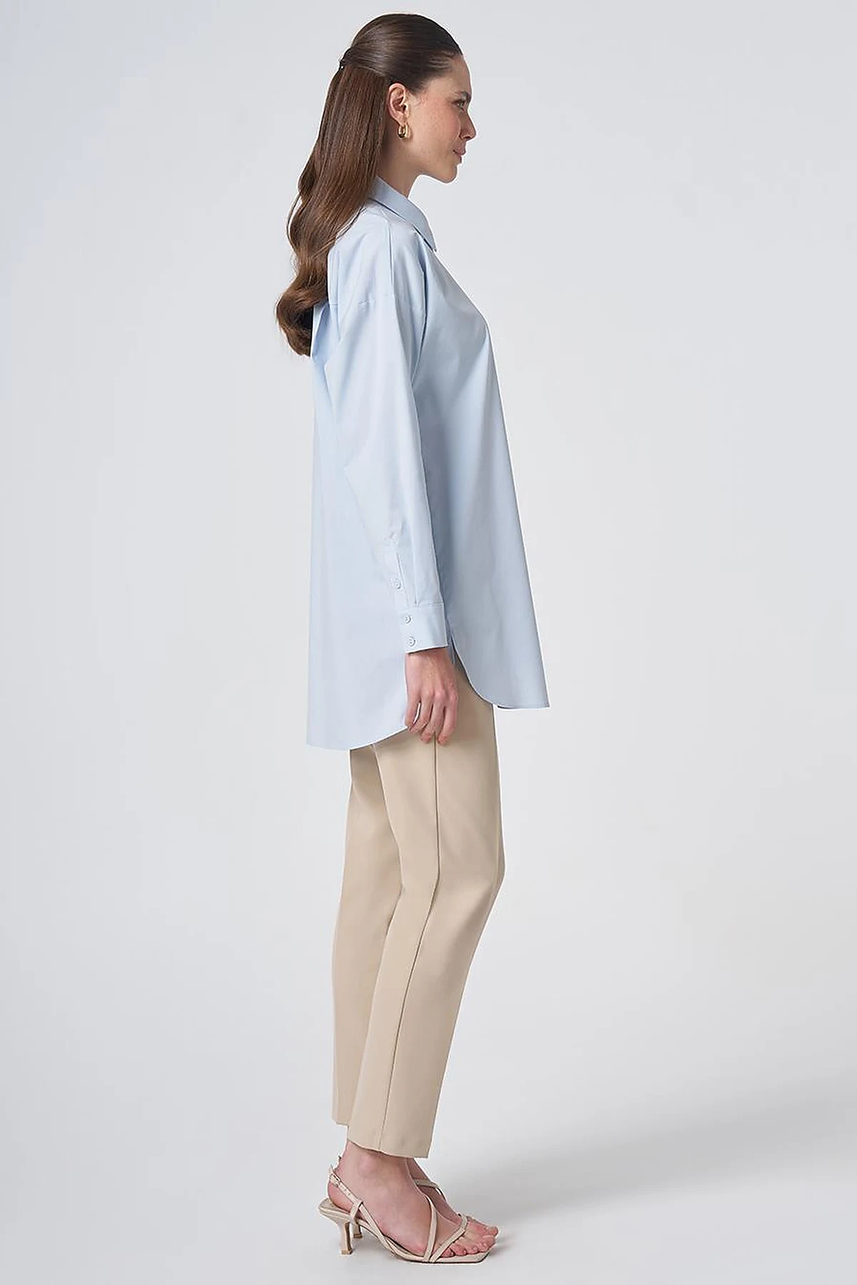 Concealed Placket Cotton Tunic Ice Blue