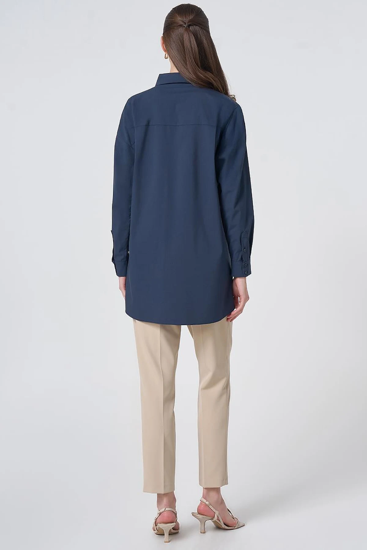 Concealed Placket Cotton Tunic Navy Blue