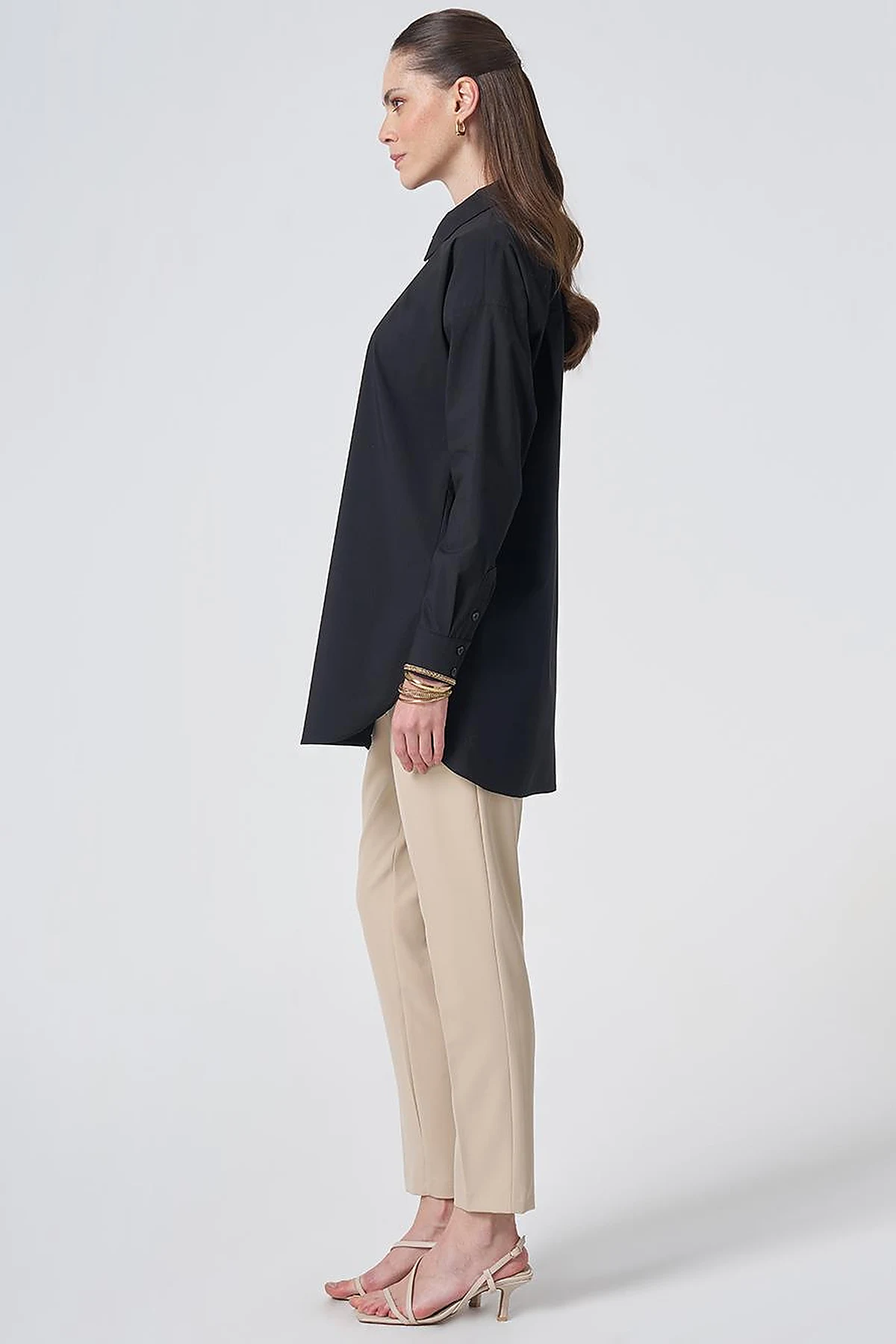 Concealed Placket Cotton Tunic Black