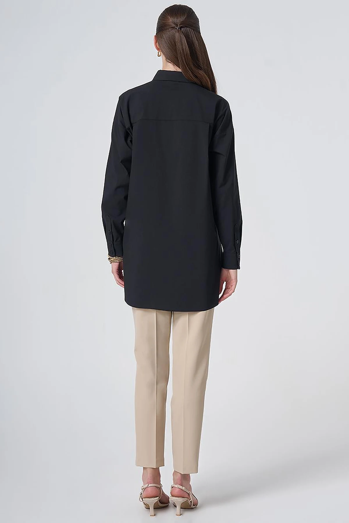 Concealed Placket Cotton Tunic Black
