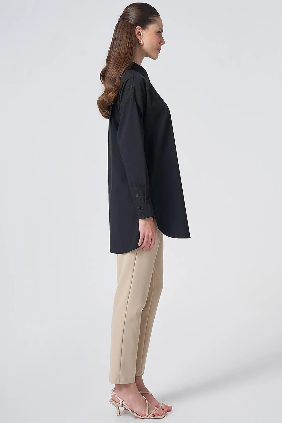 Concealed Placket Cotton Tunic Black