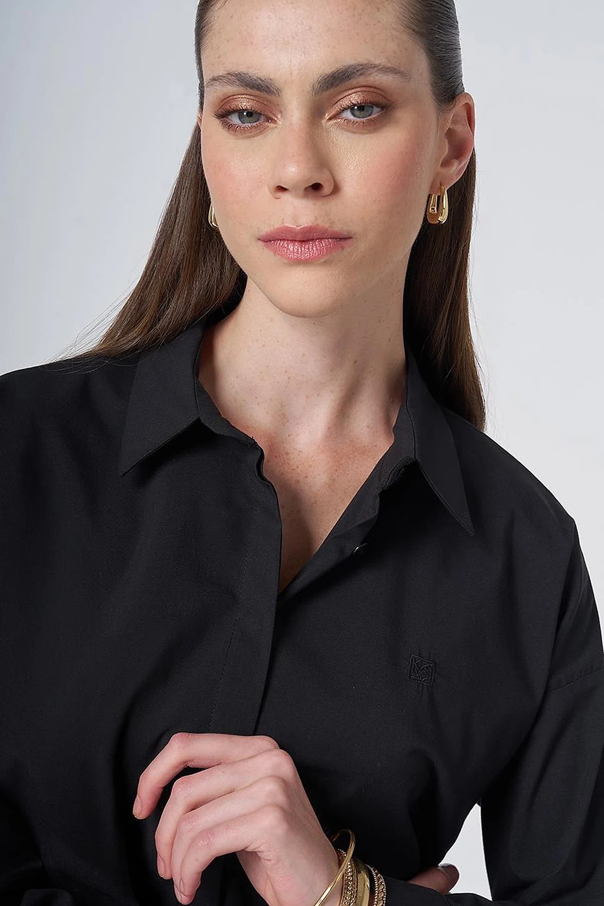 Concealed Placket Cotton Tunic Black