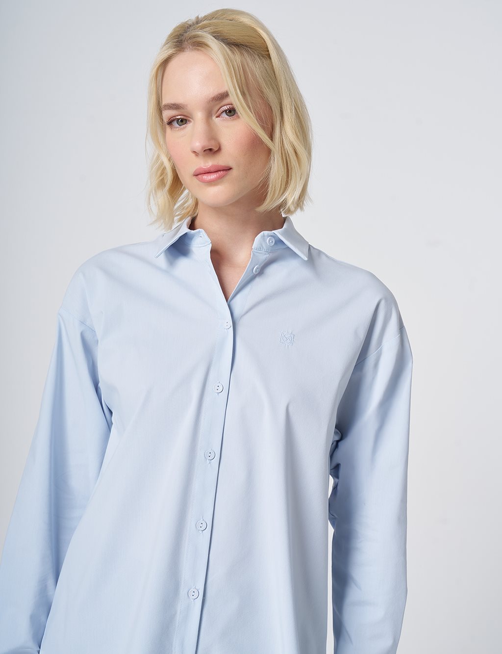 Buttoned Cotton Basic Shirt Ice Blue