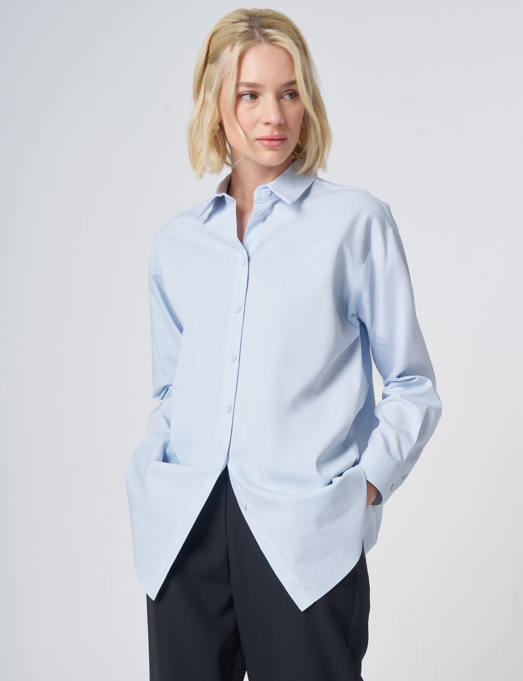 Buttoned Cotton Basic Shirt Ice Blue