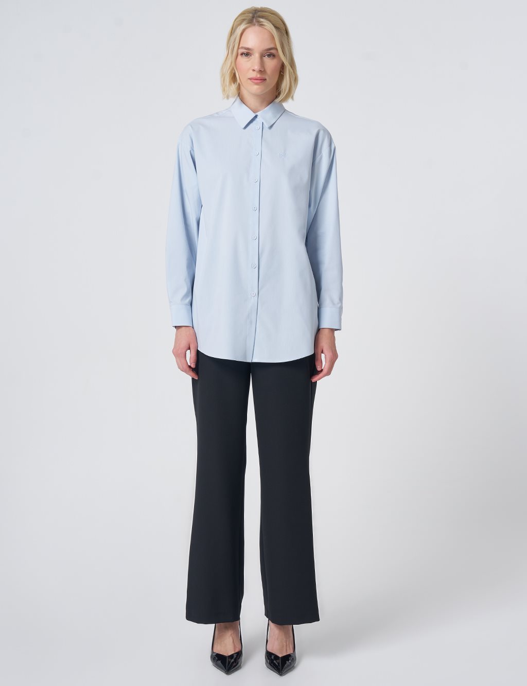 Buttoned Cotton Basic Shirt Ice Blue