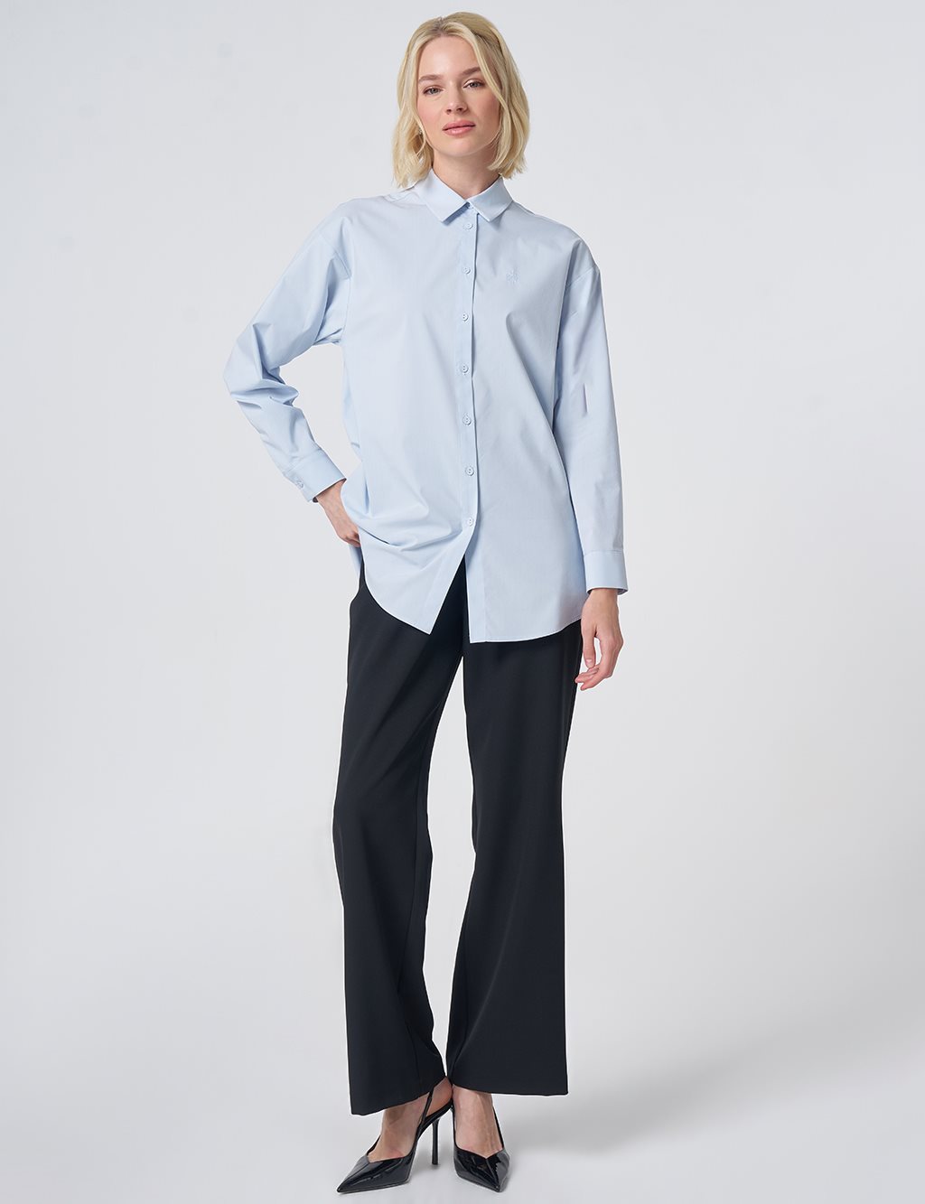Buttoned Cotton Basic Shirt Ice Blue