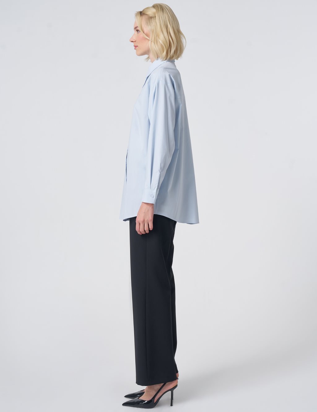 Buttoned Cotton Basic Shirt Ice Blue