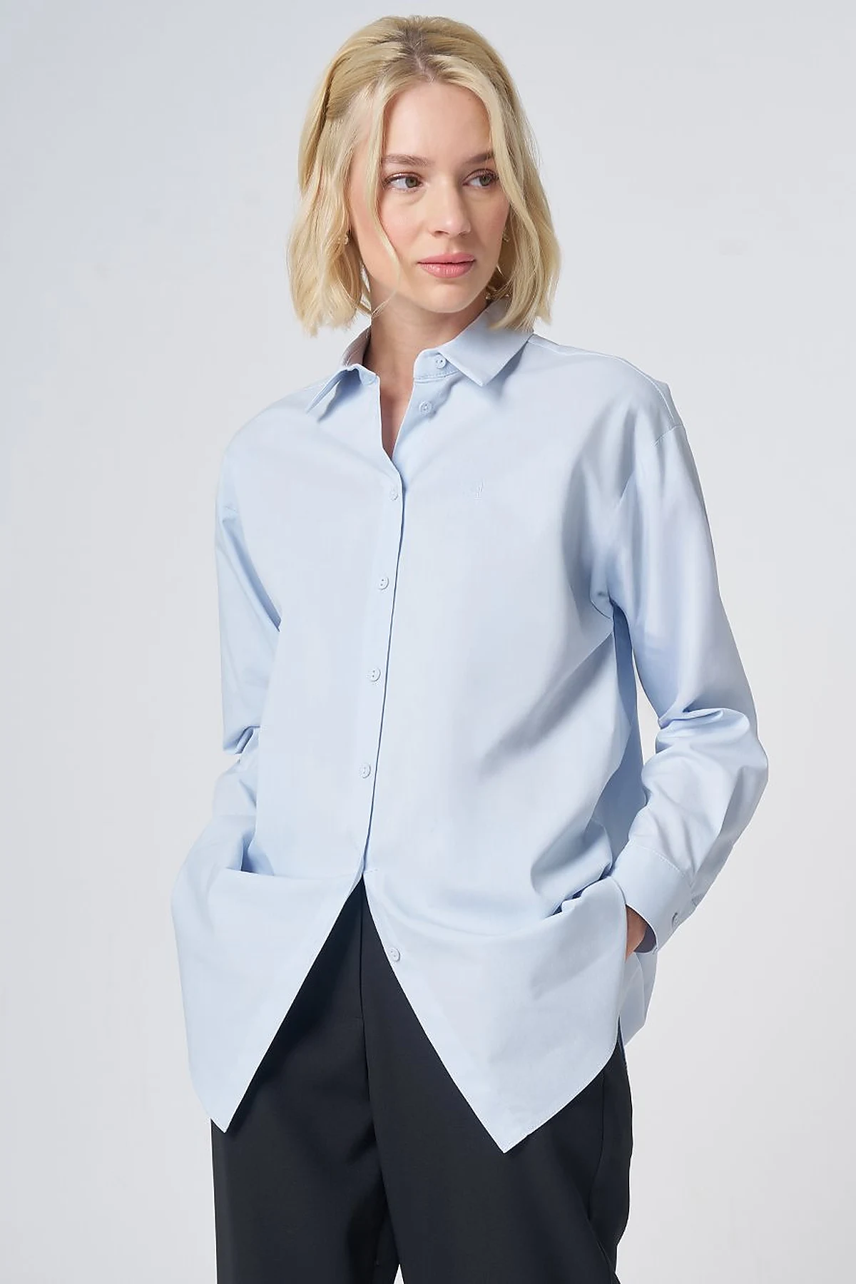 Buttoned Cotton Basic Shirt Ice Blue