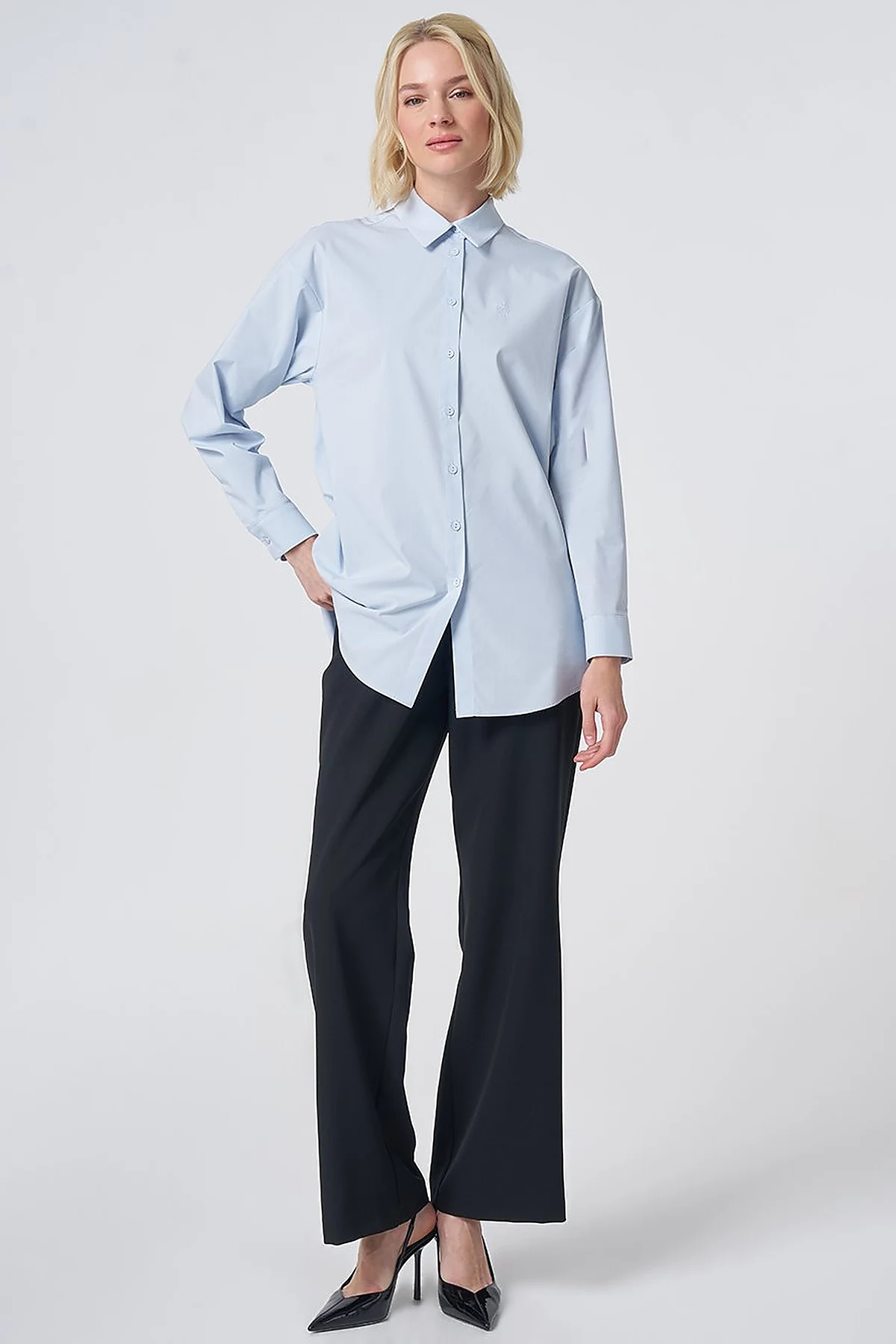 Buttoned Cotton Basic Shirt Ice Blue