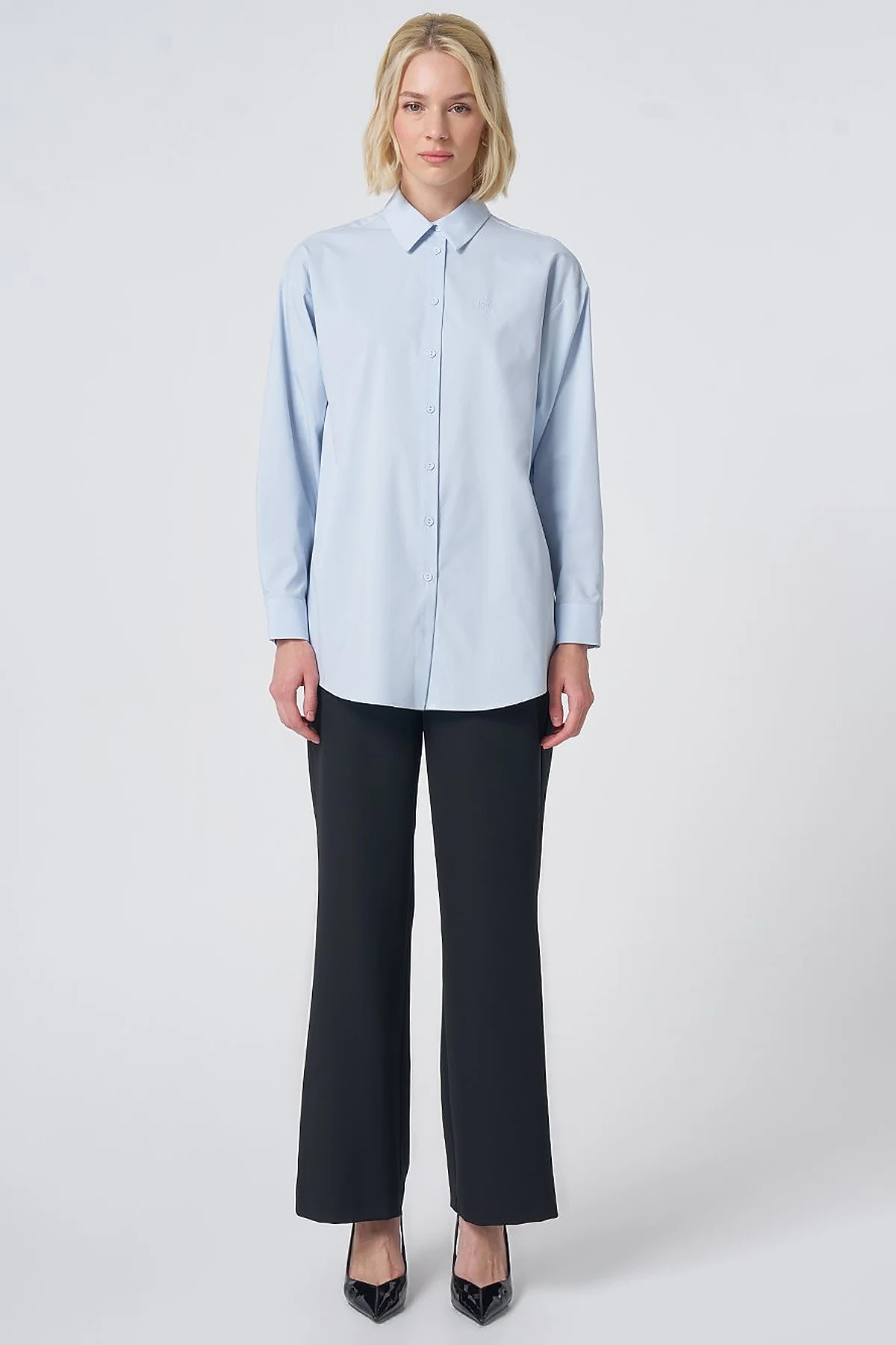 Buttoned Cotton Basic Shirt Ice Blue