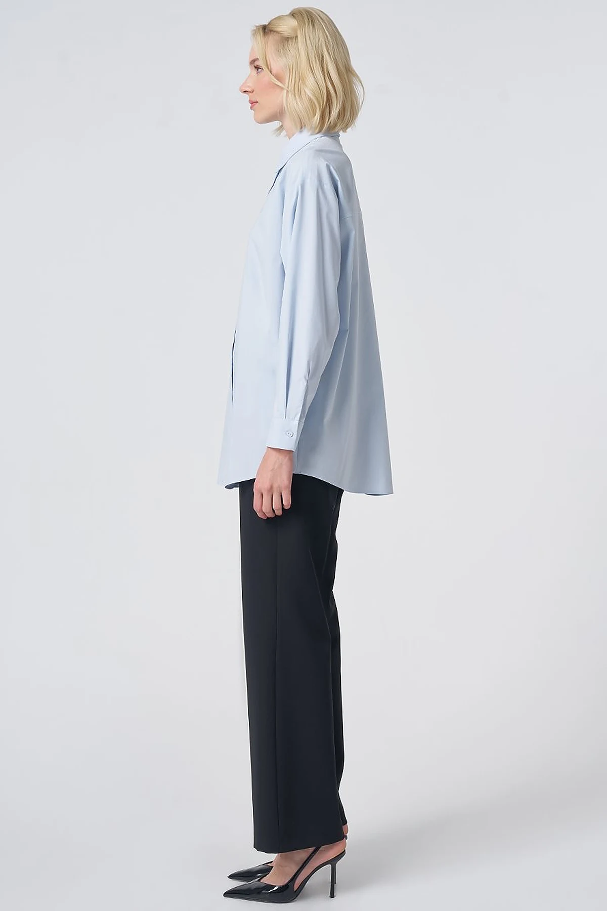 Buttoned Cotton Basic Shirt Ice Blue