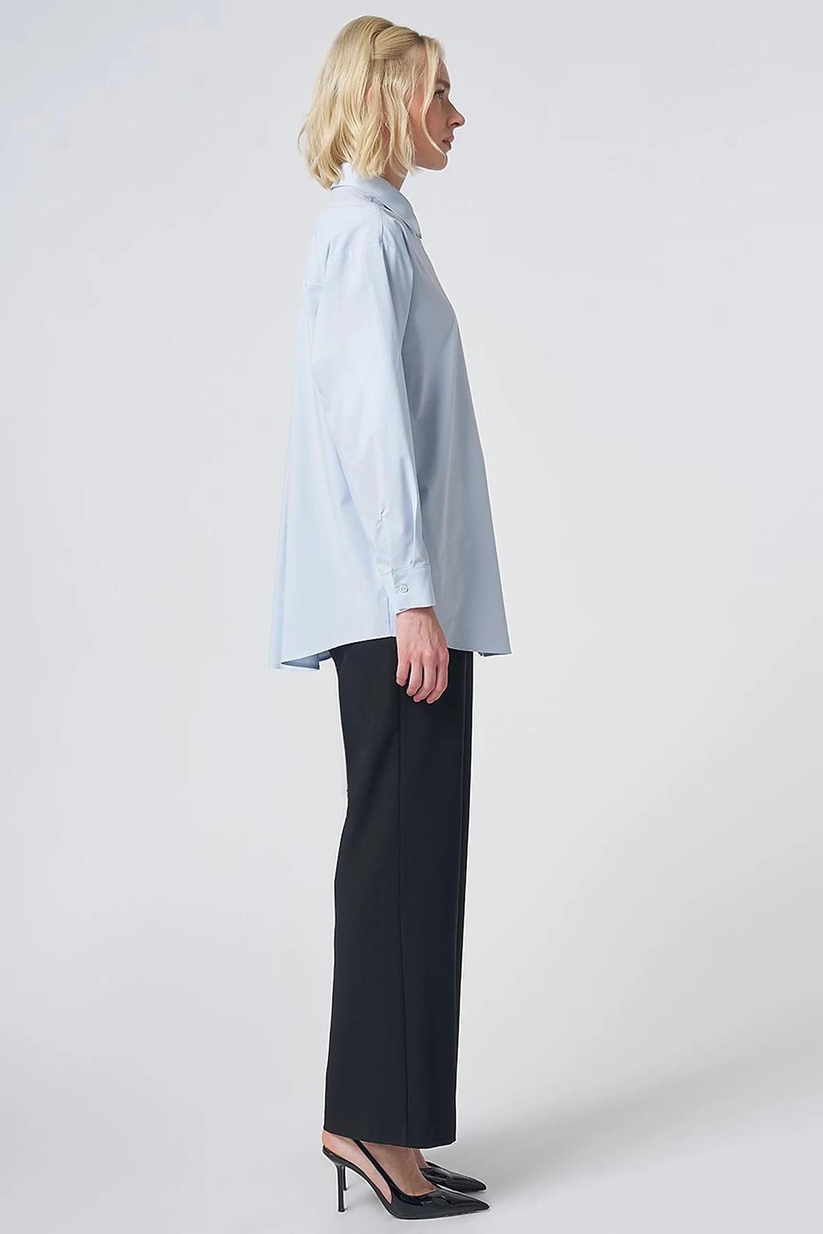Buttoned Cotton Basic Shirt Ice Blue