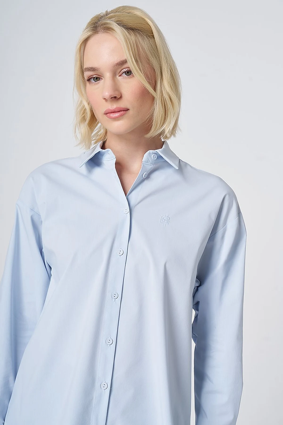 Buttoned Cotton Basic Shirt Ice Blue