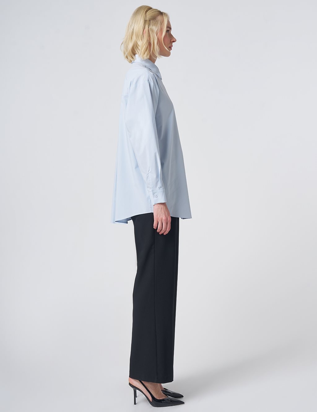 Buttoned Cotton Basic Shirt Ice Blue