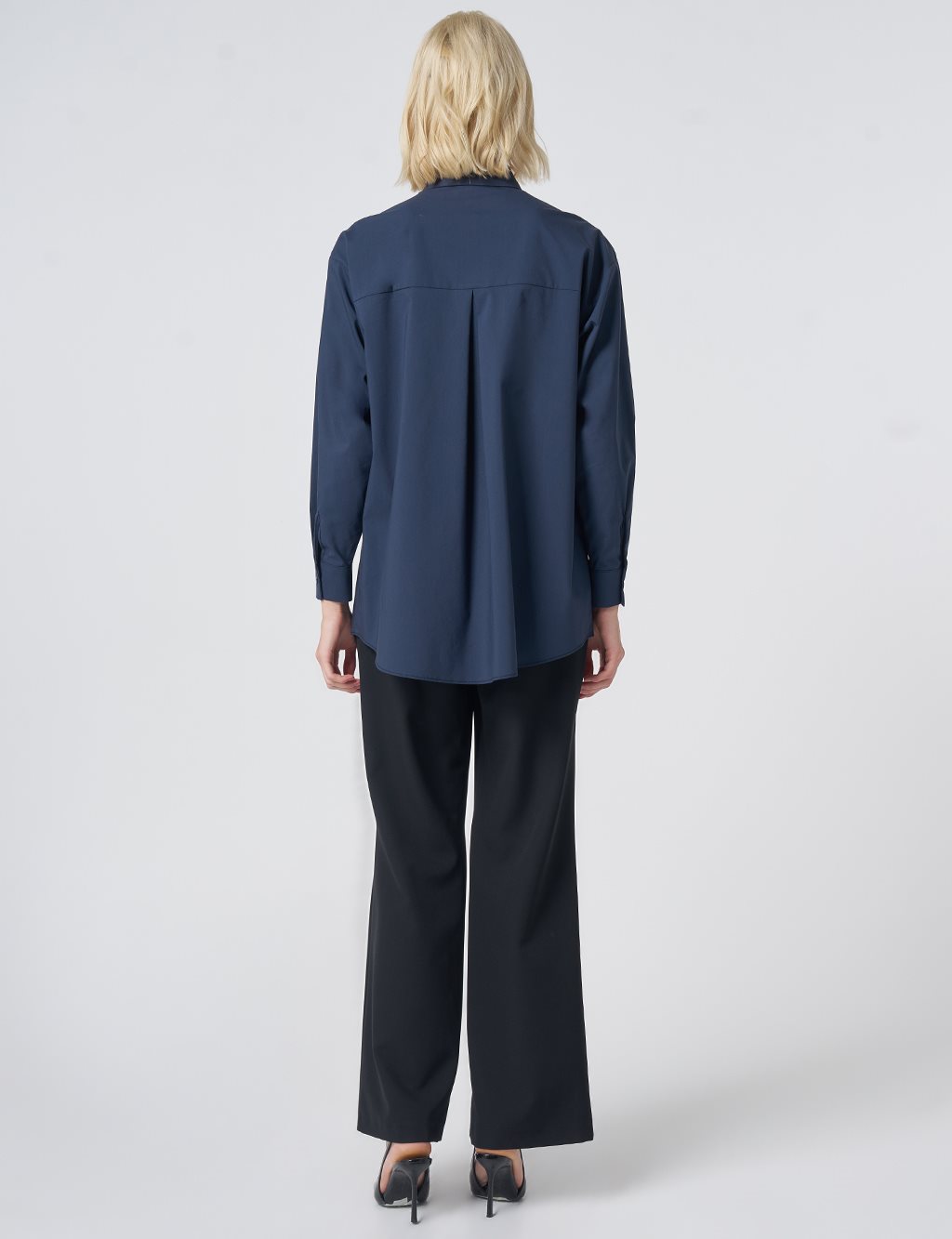 Buttoned Cotton Basic Shirt Navy Blue