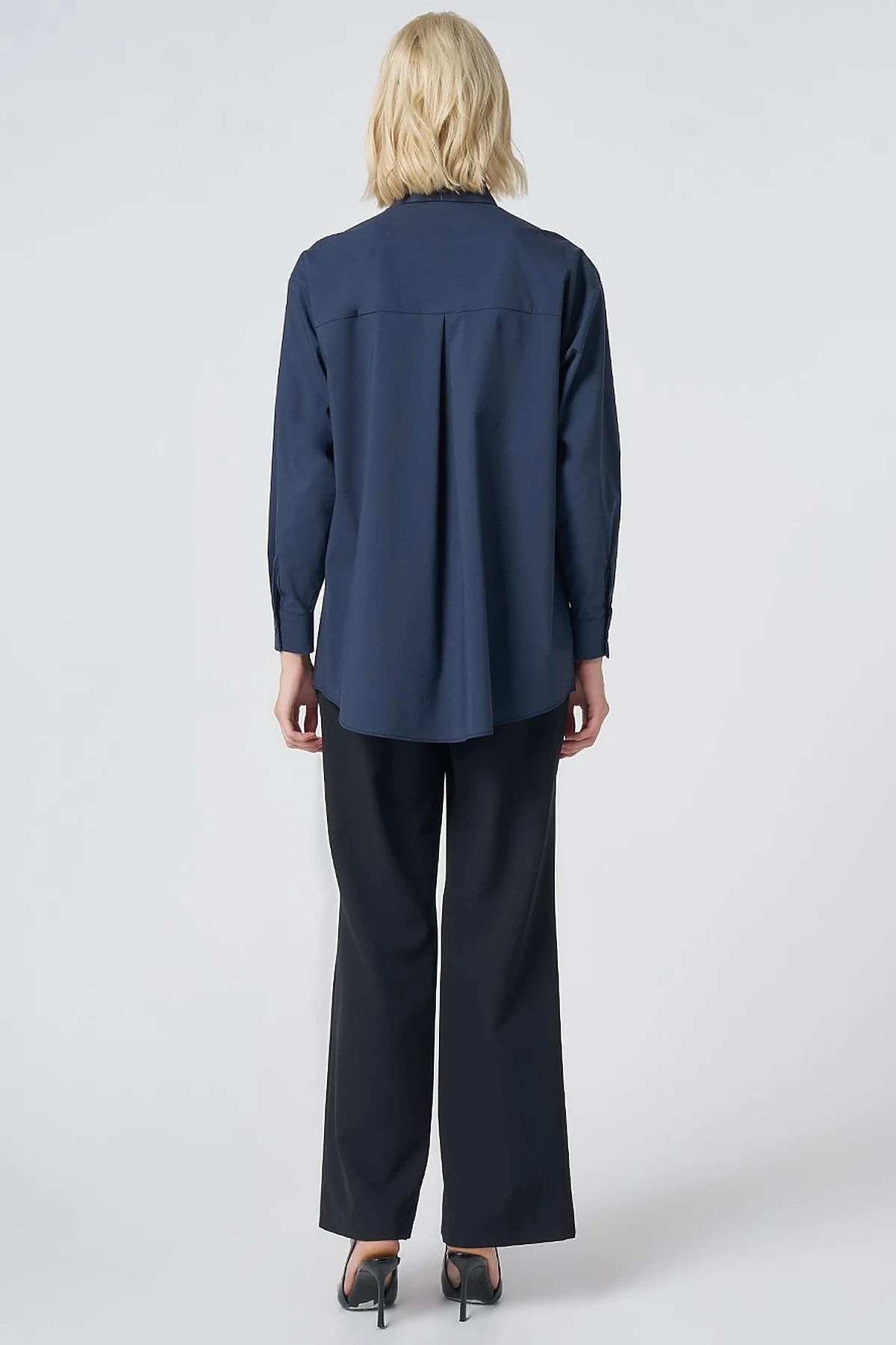 Buttoned Cotton Basic Shirt Navy Blue