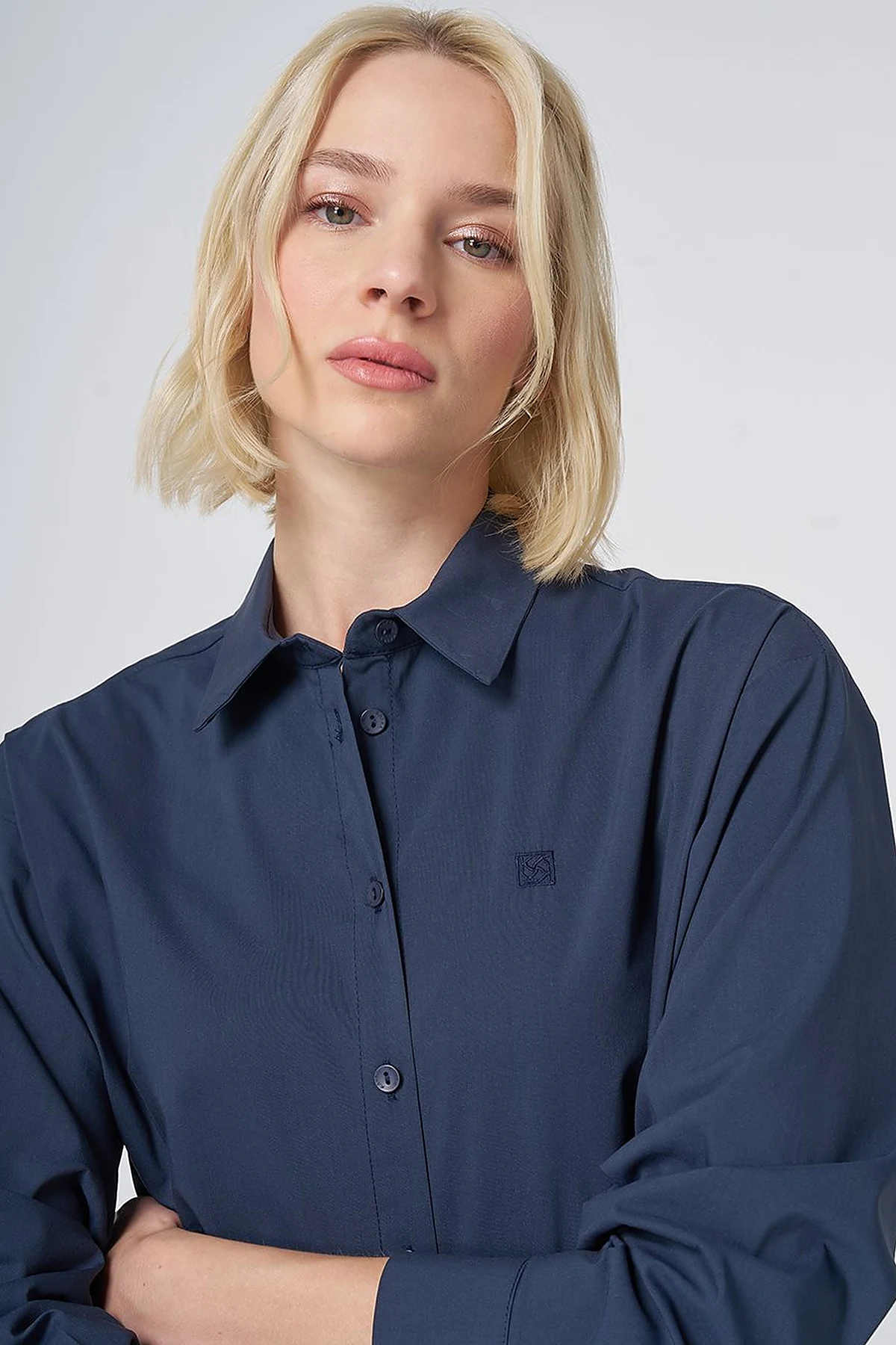 Buttoned Cotton Basic Shirt Navy Blue