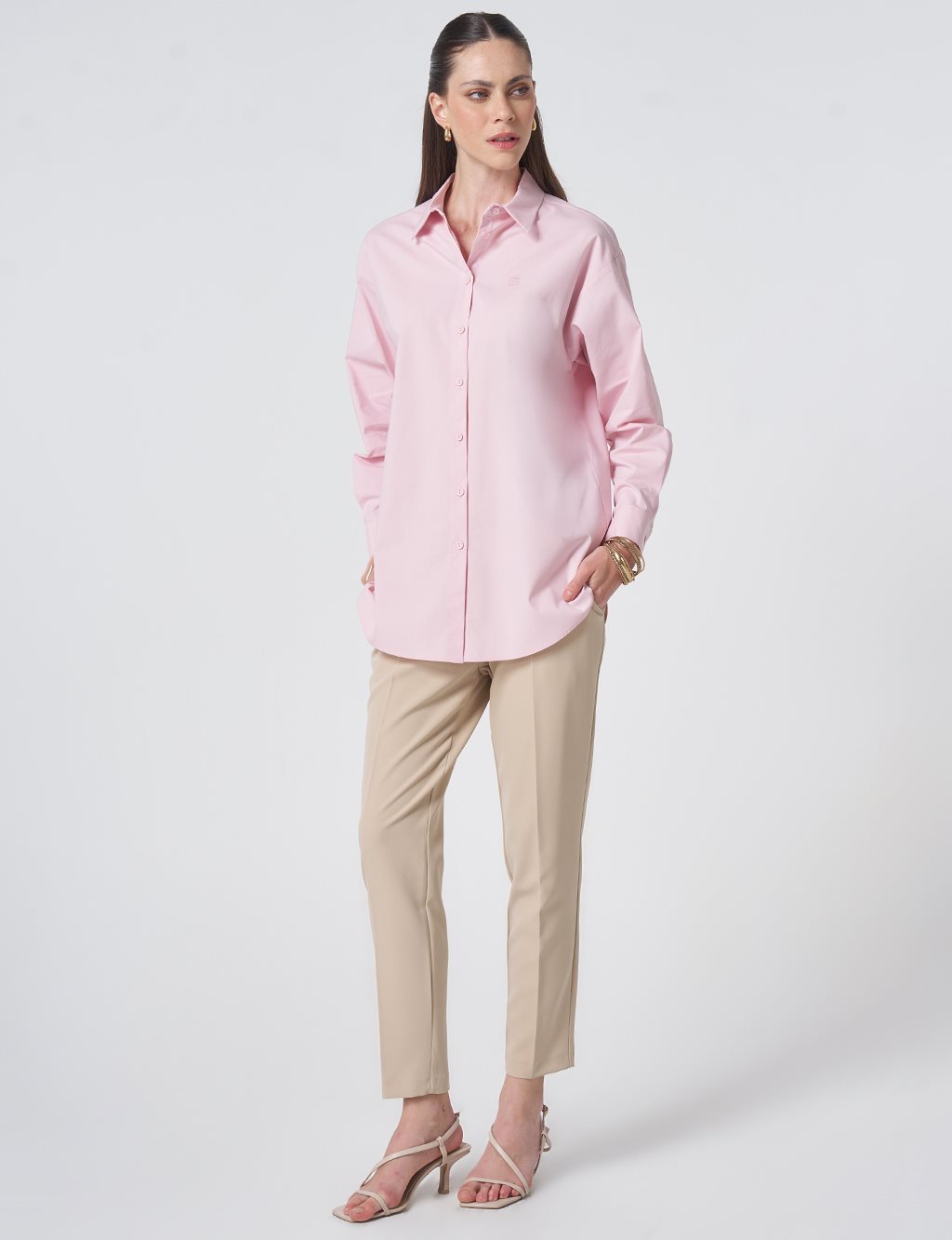 Buttoned Cotton Basic Shirt Powder Pink