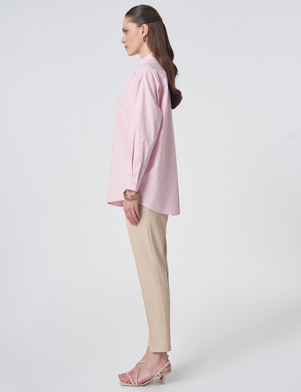 Buttoned Cotton Basic Shirt Powder Pink