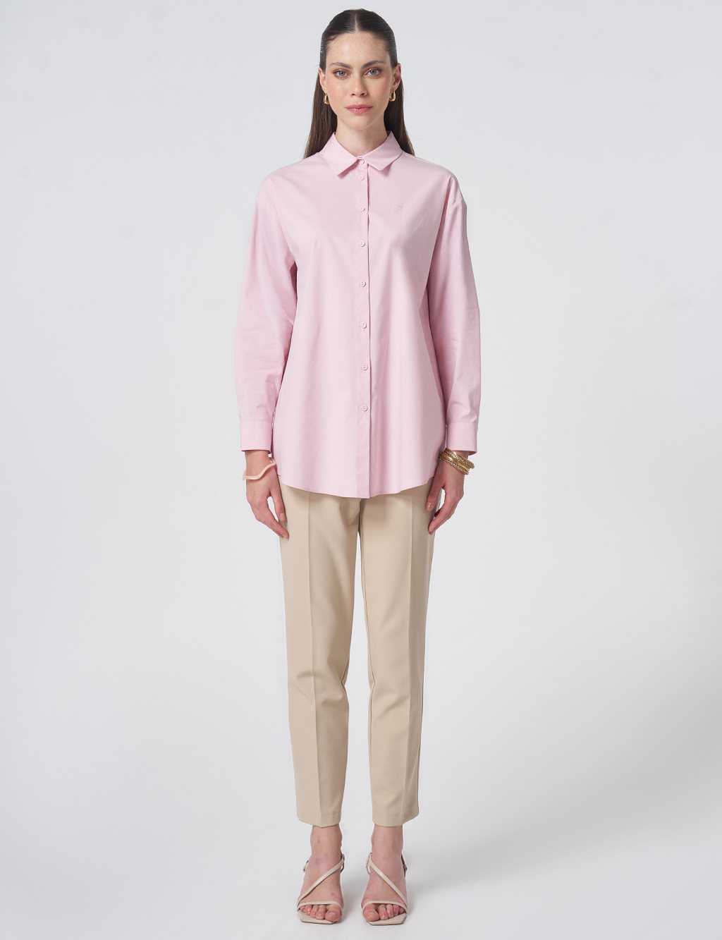 Buttoned Cotton Basic Shirt Powder Pink